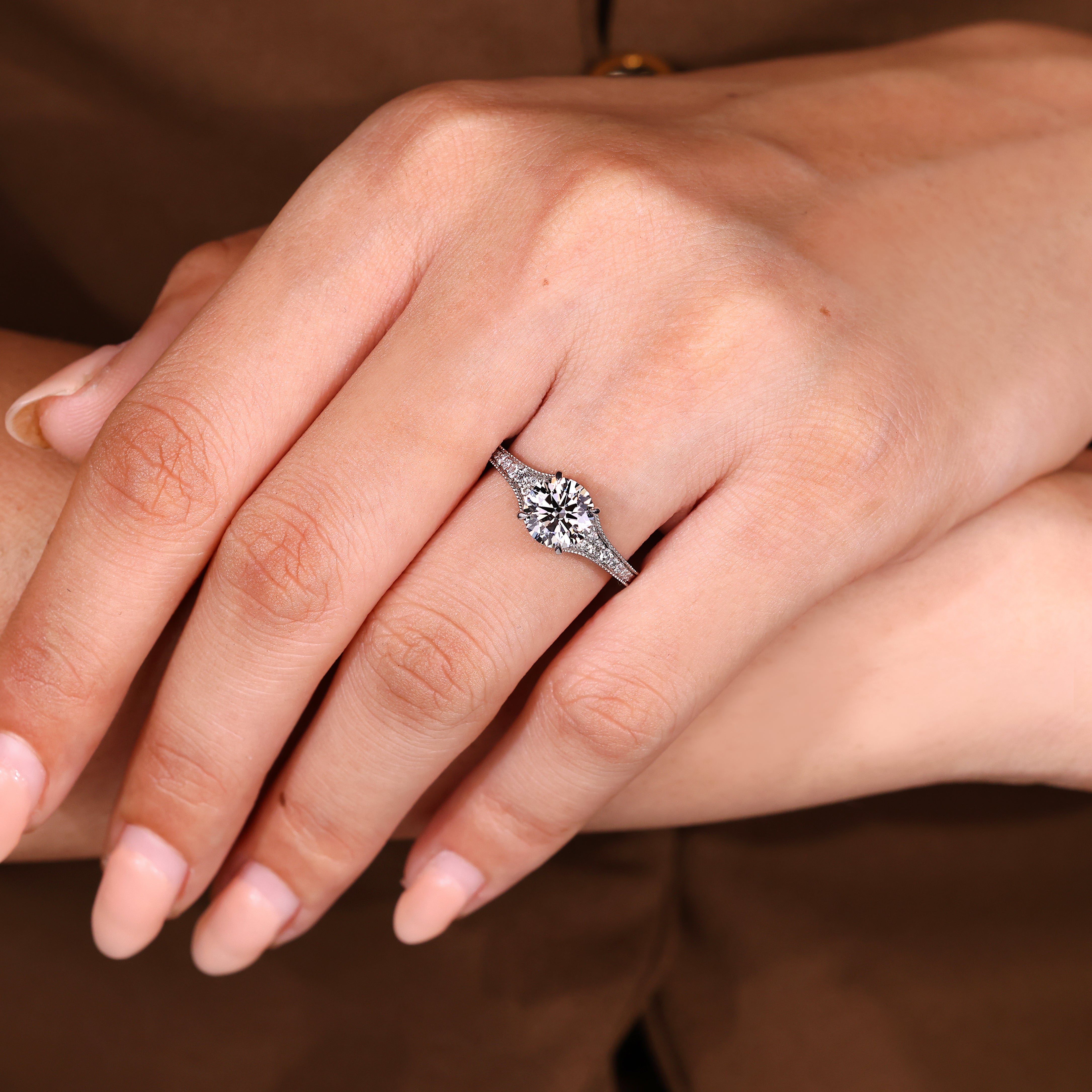 Handmade round diamond engagement ring

