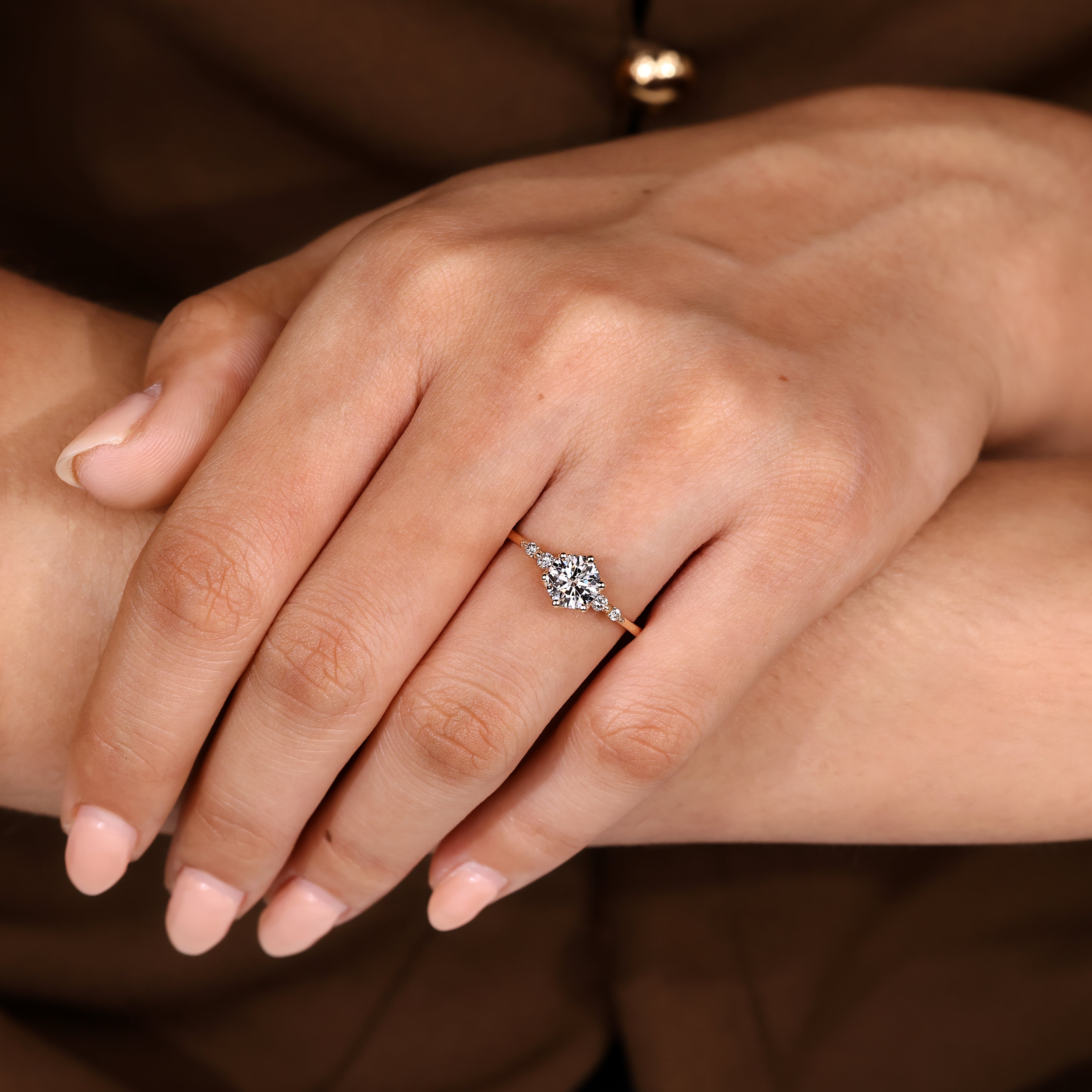 Lab grown round diamond ring with six prong setting
