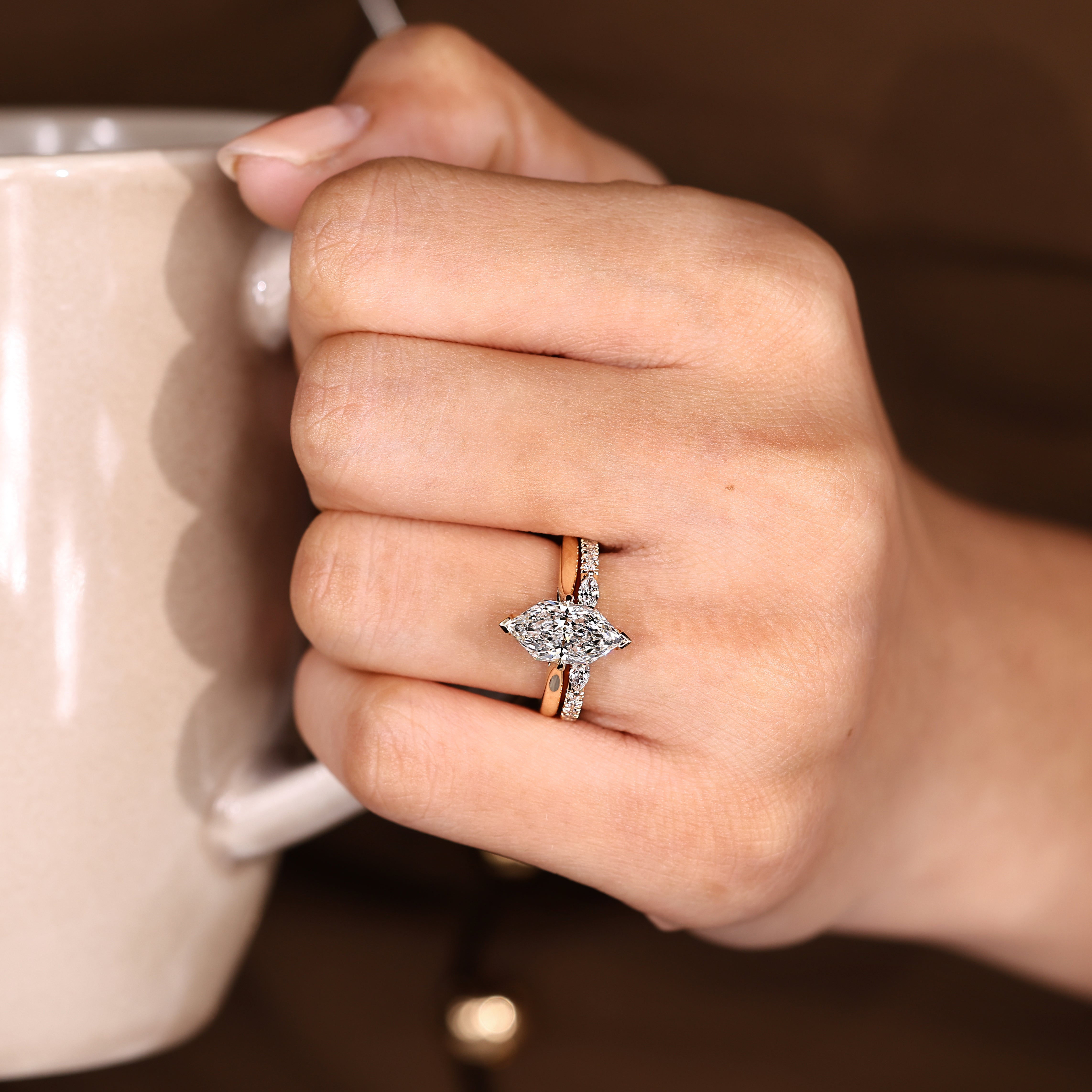 Handmade Dutch Marquise Ring with Wedding Band

