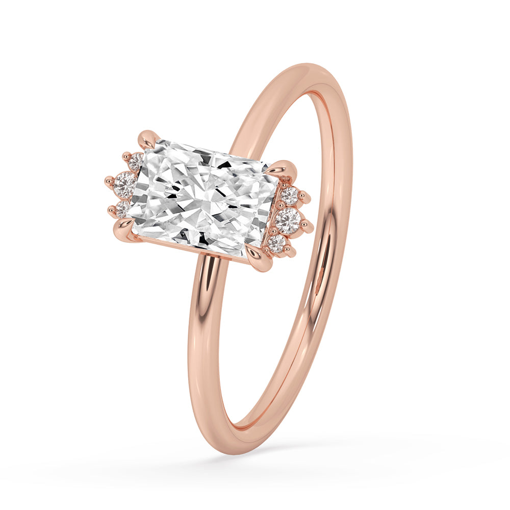 Radiant diamond engagement ring in claw prong setting – handmade jewelry, showcasing a 4 prong diamond ring for a brilliant, secure look.
