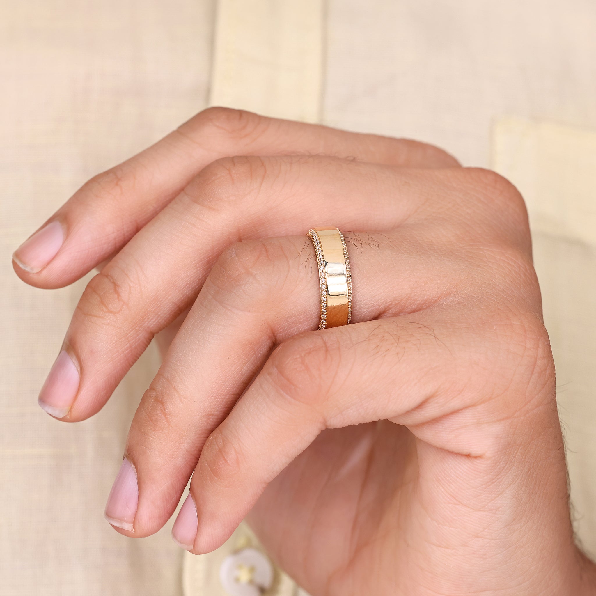 Men’s diamond band with double side eternity style.
