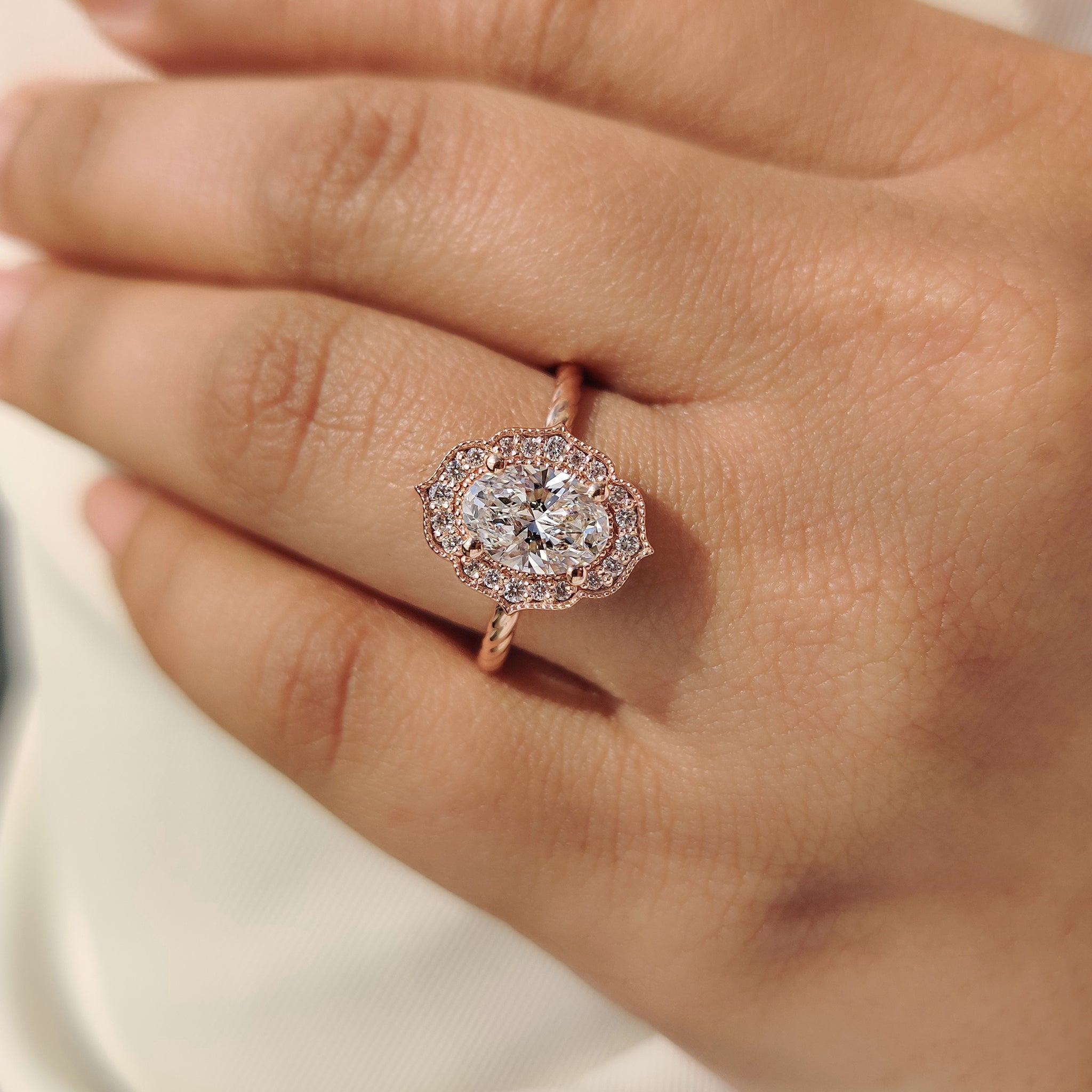 Handmade oval diamond ring with vintage style design
