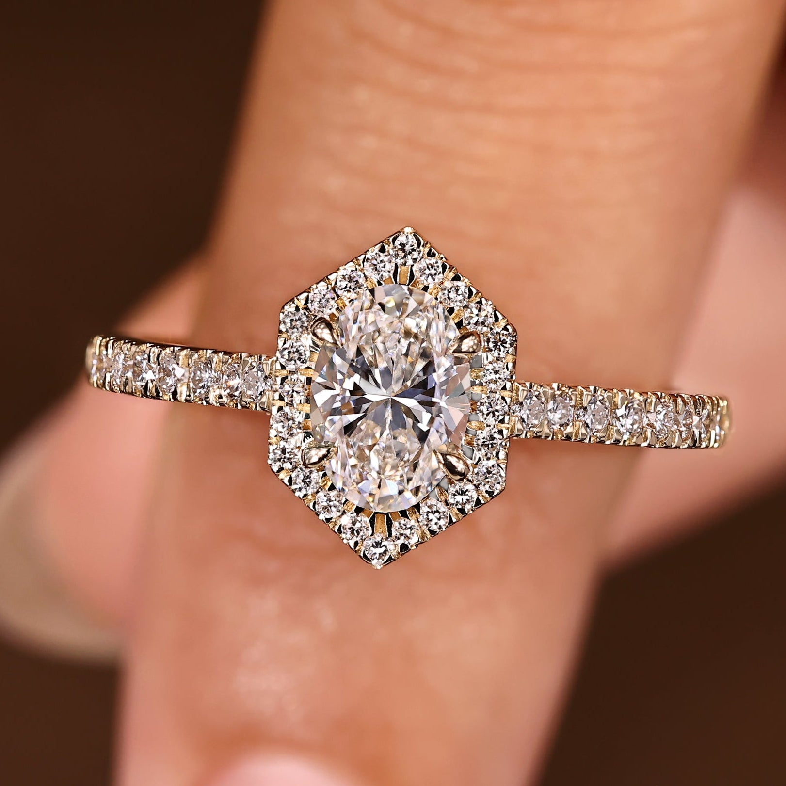 Oval Engagement Ring with Halo Setting