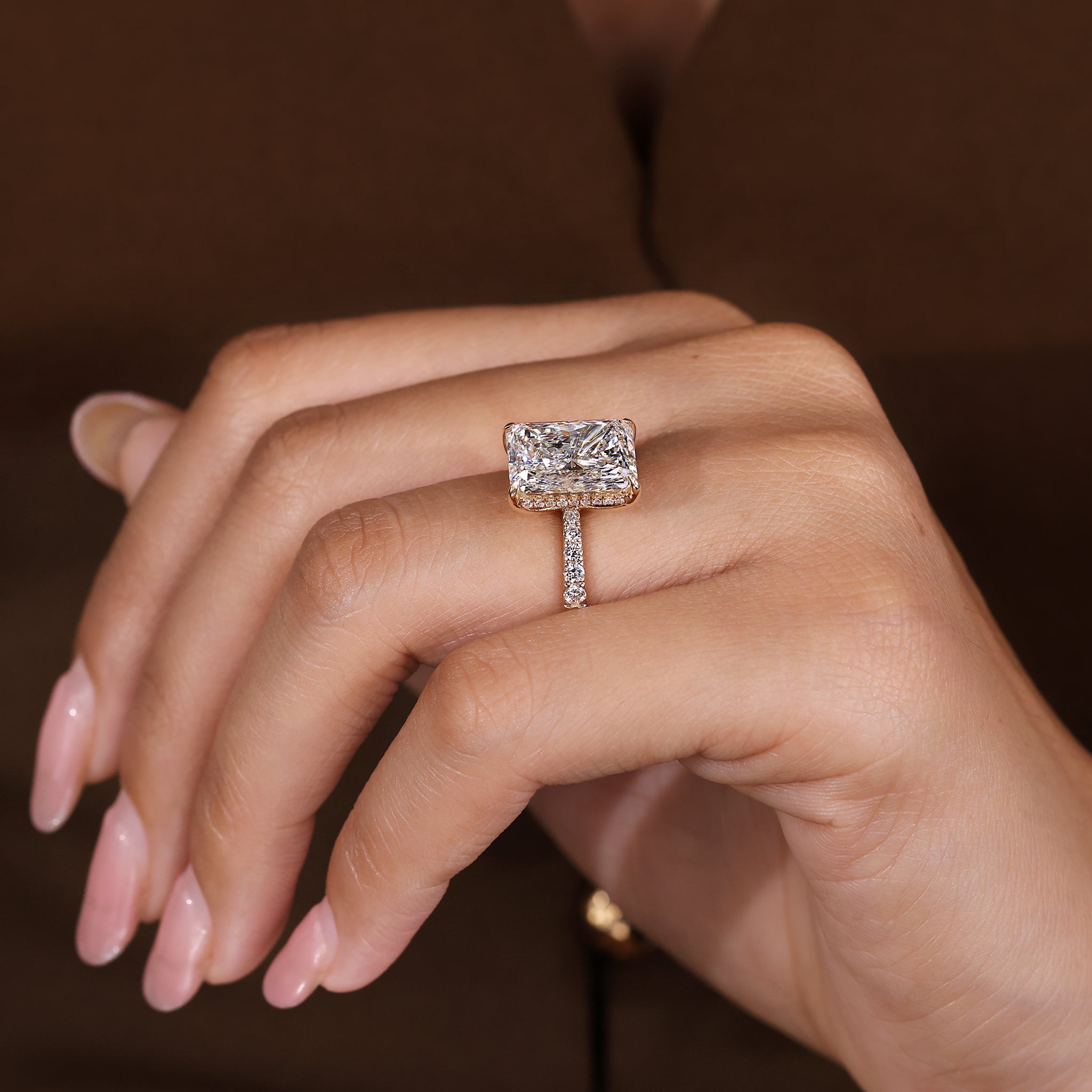 Lab grown 5 carat radiant diamond engagement ring
