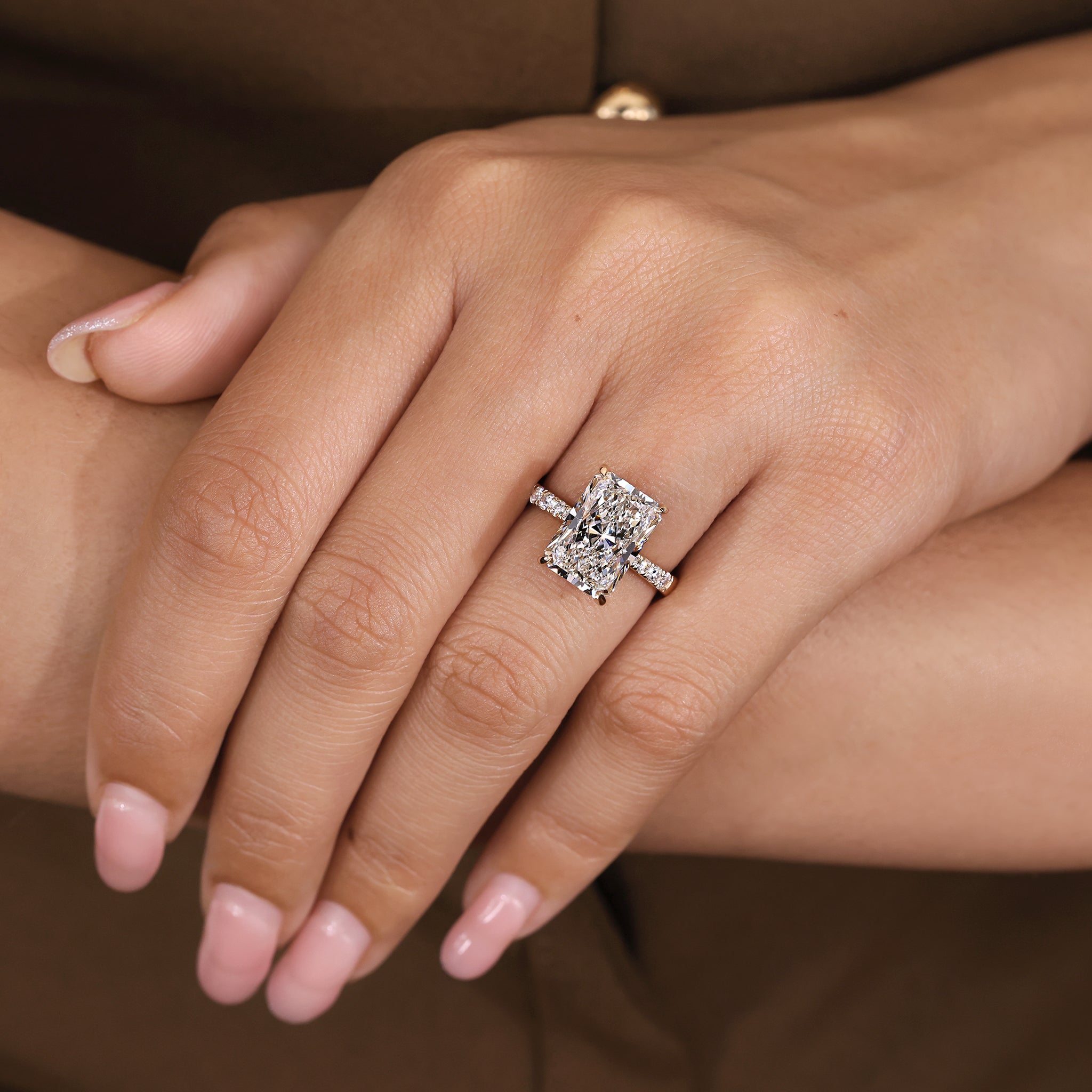 5 carat radiant diamond ring in four claw setting
