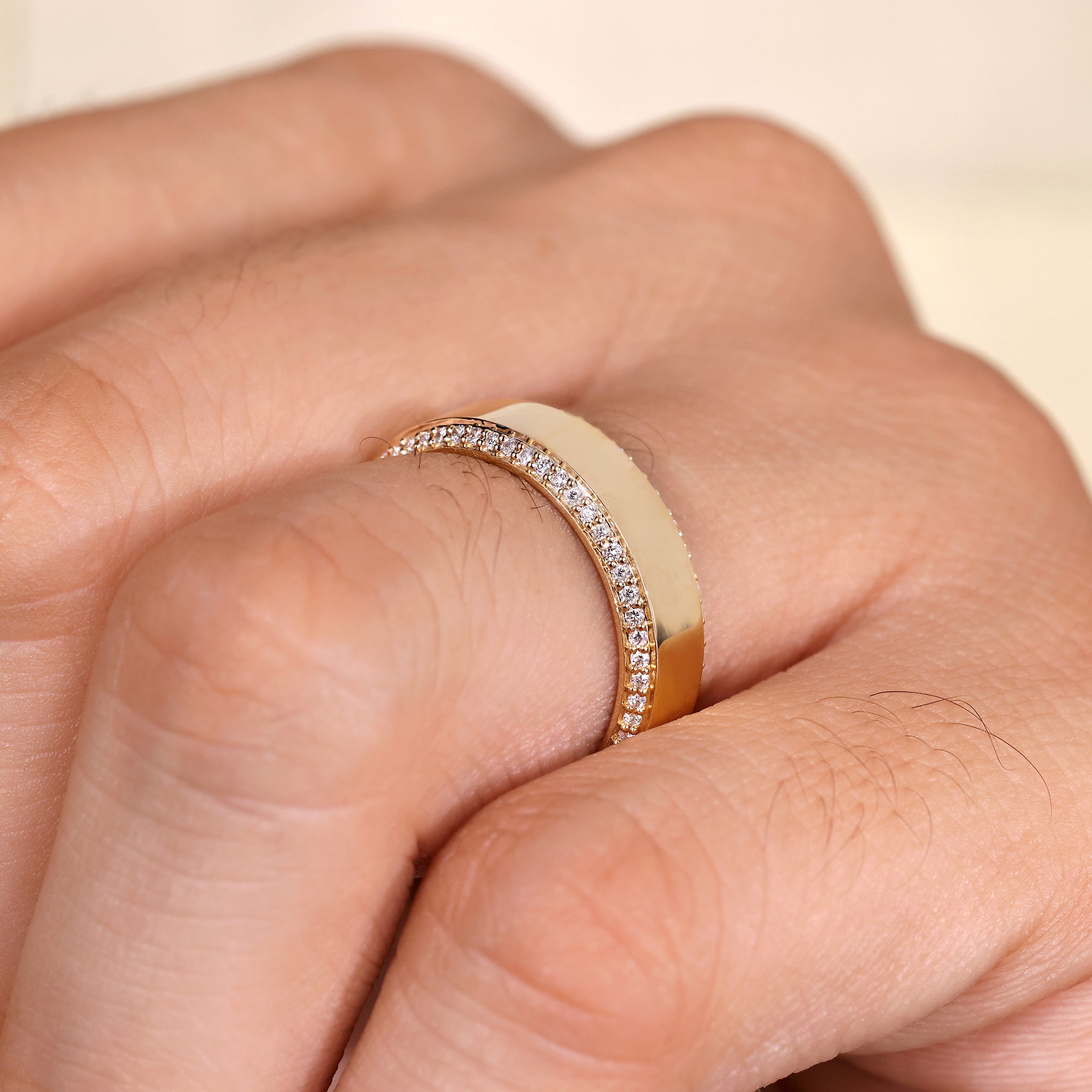 Handmade diamond men’s ring with eternity side design.
