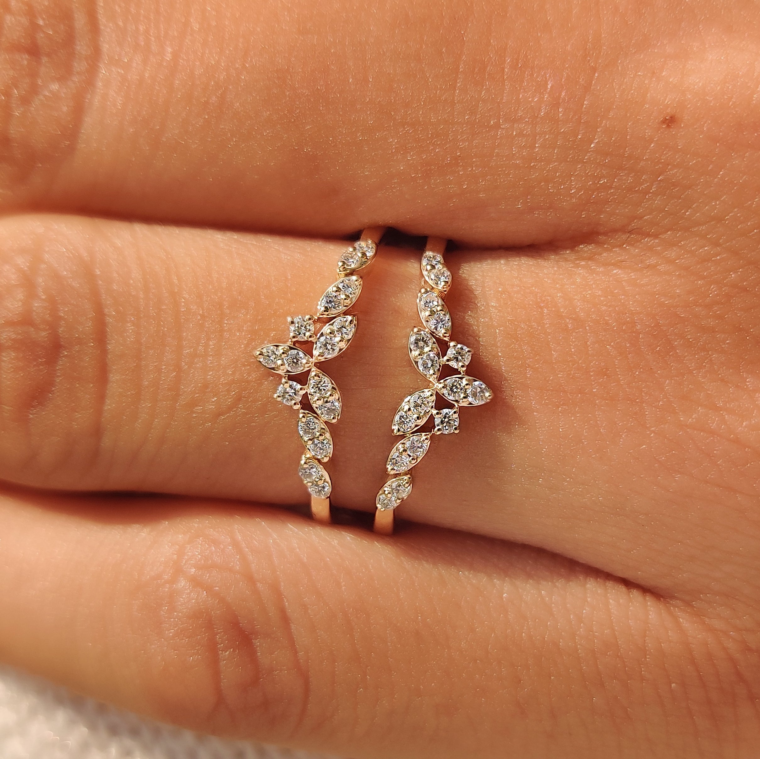 Side view of a round diamond wrap guard band.
