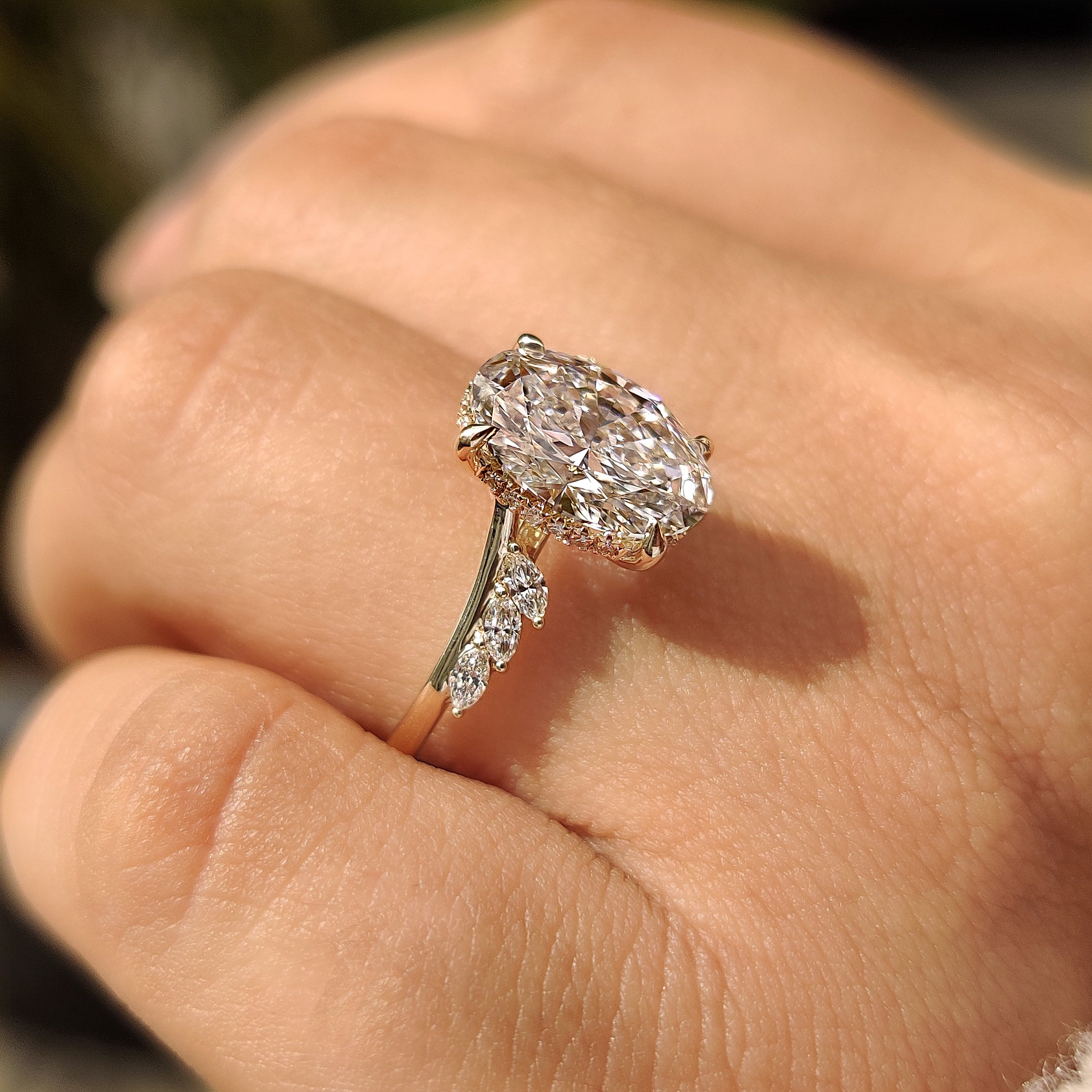 Lab grown oval diamond ring IGI certified.
