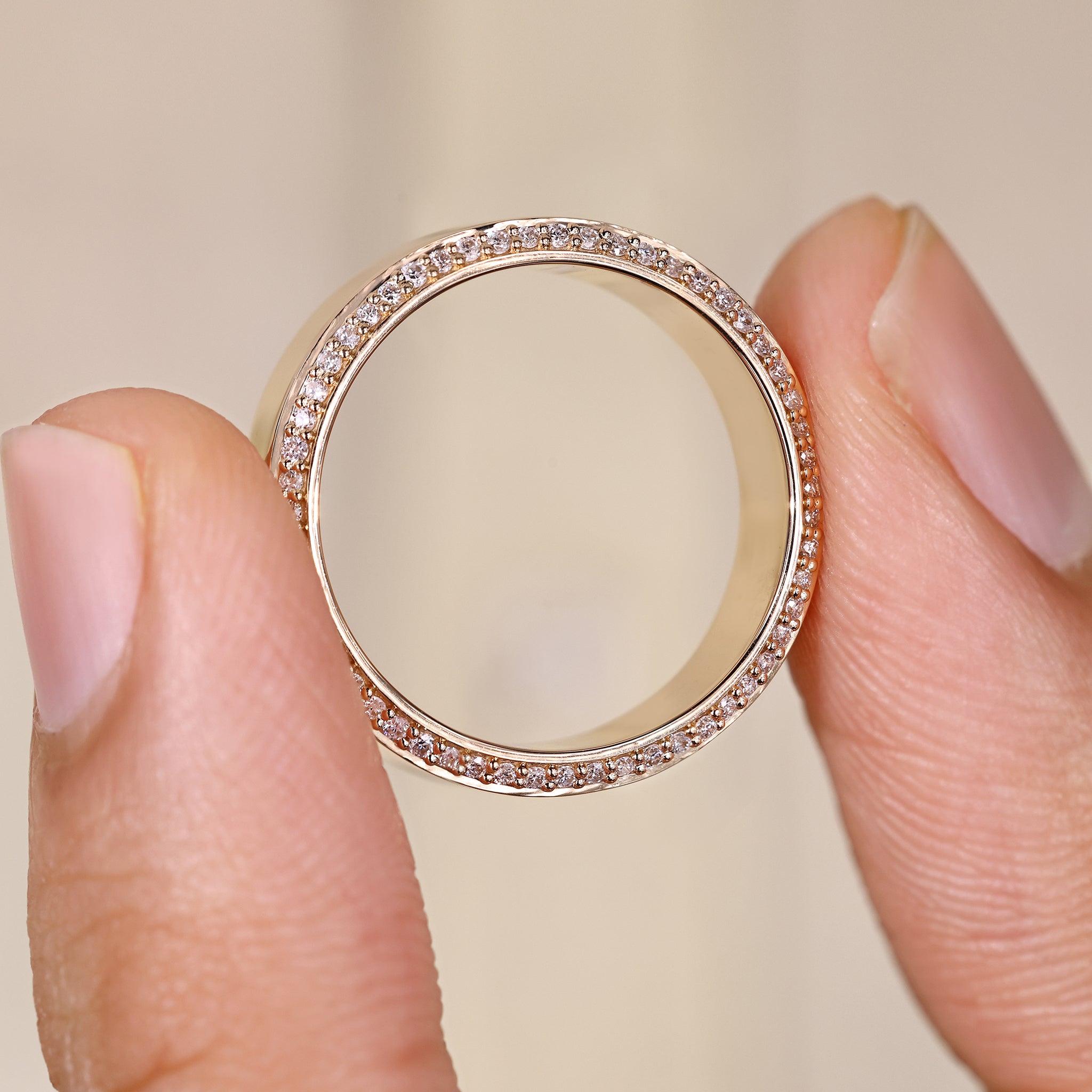 Double side eternity men’s diamond wedding band.
