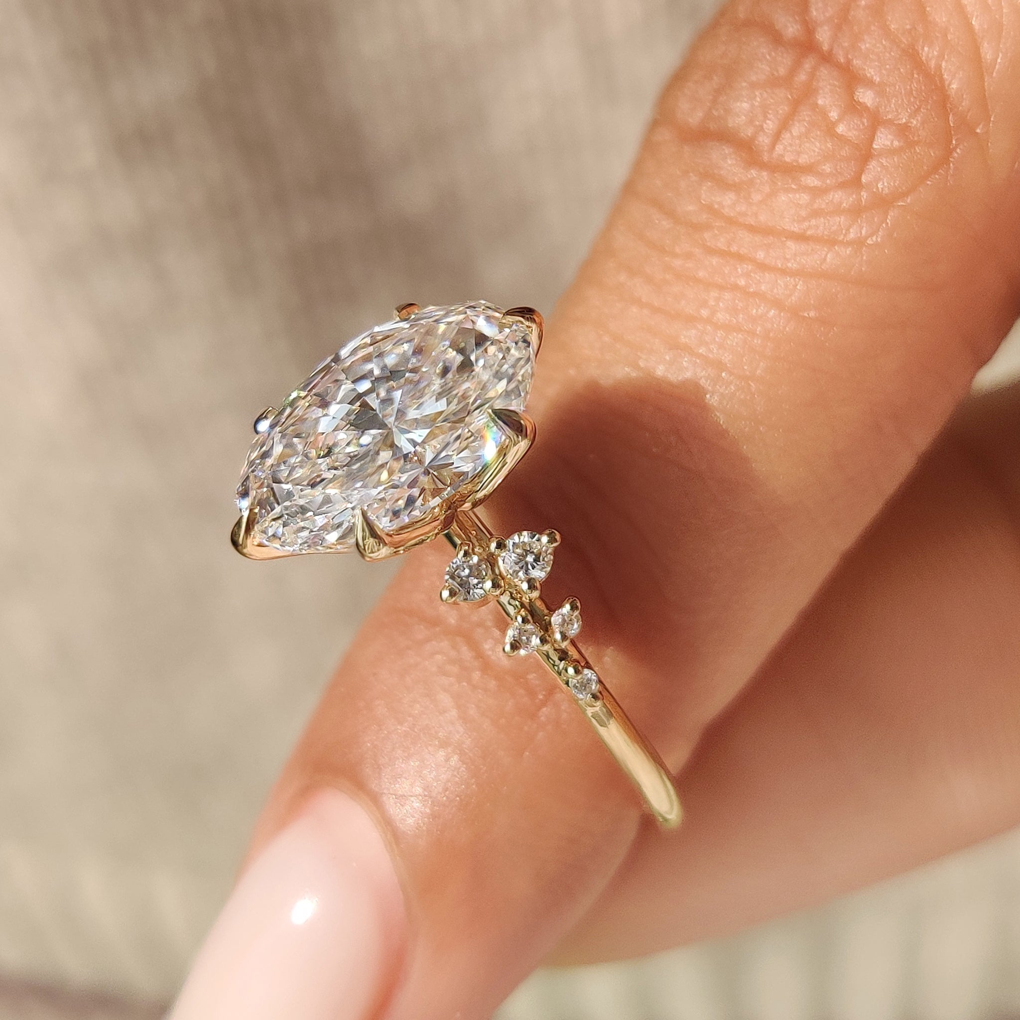 Six claw prong oval diamond ring handmade design.
