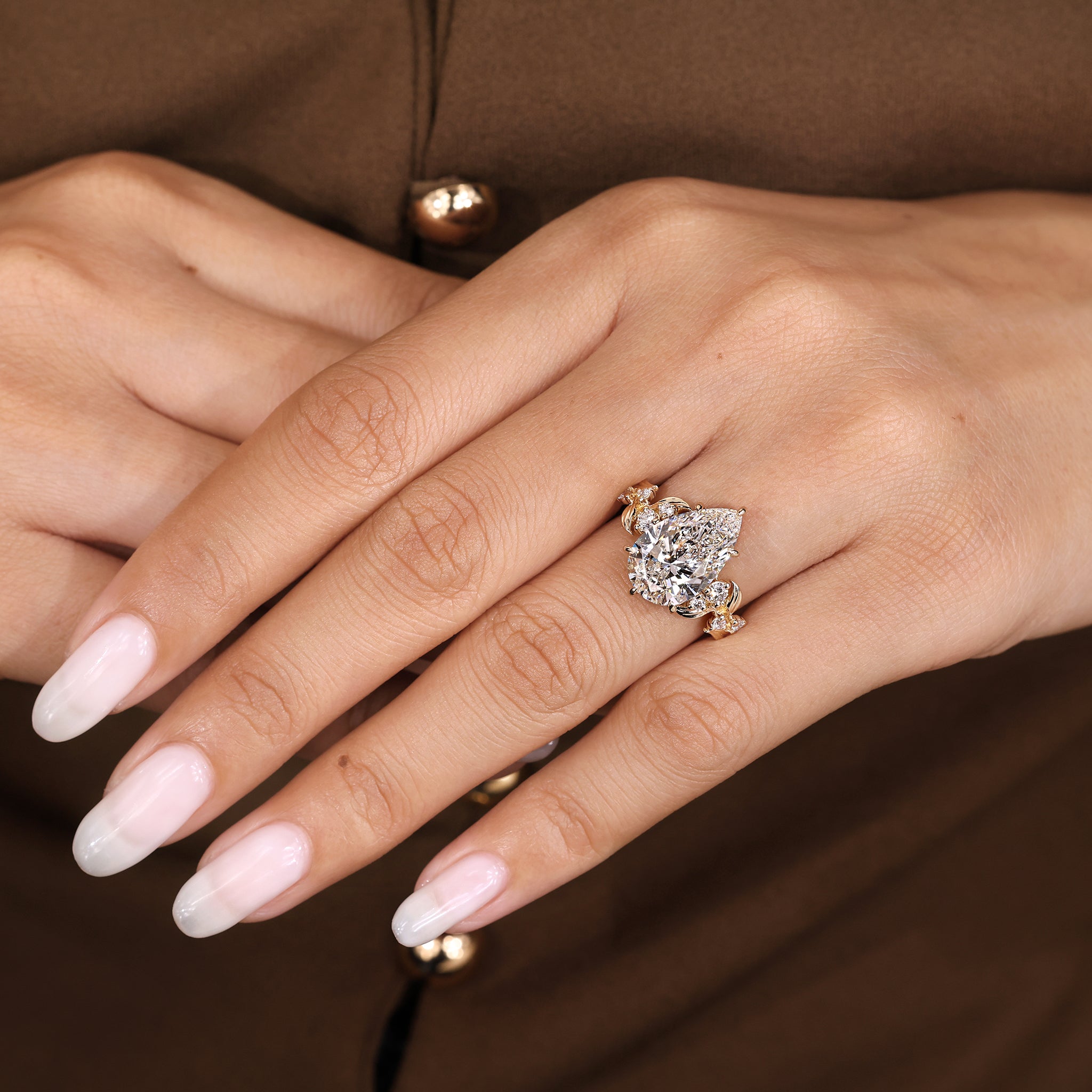 Pear shaped diamond ring available in 6 carat lab grown diamond
