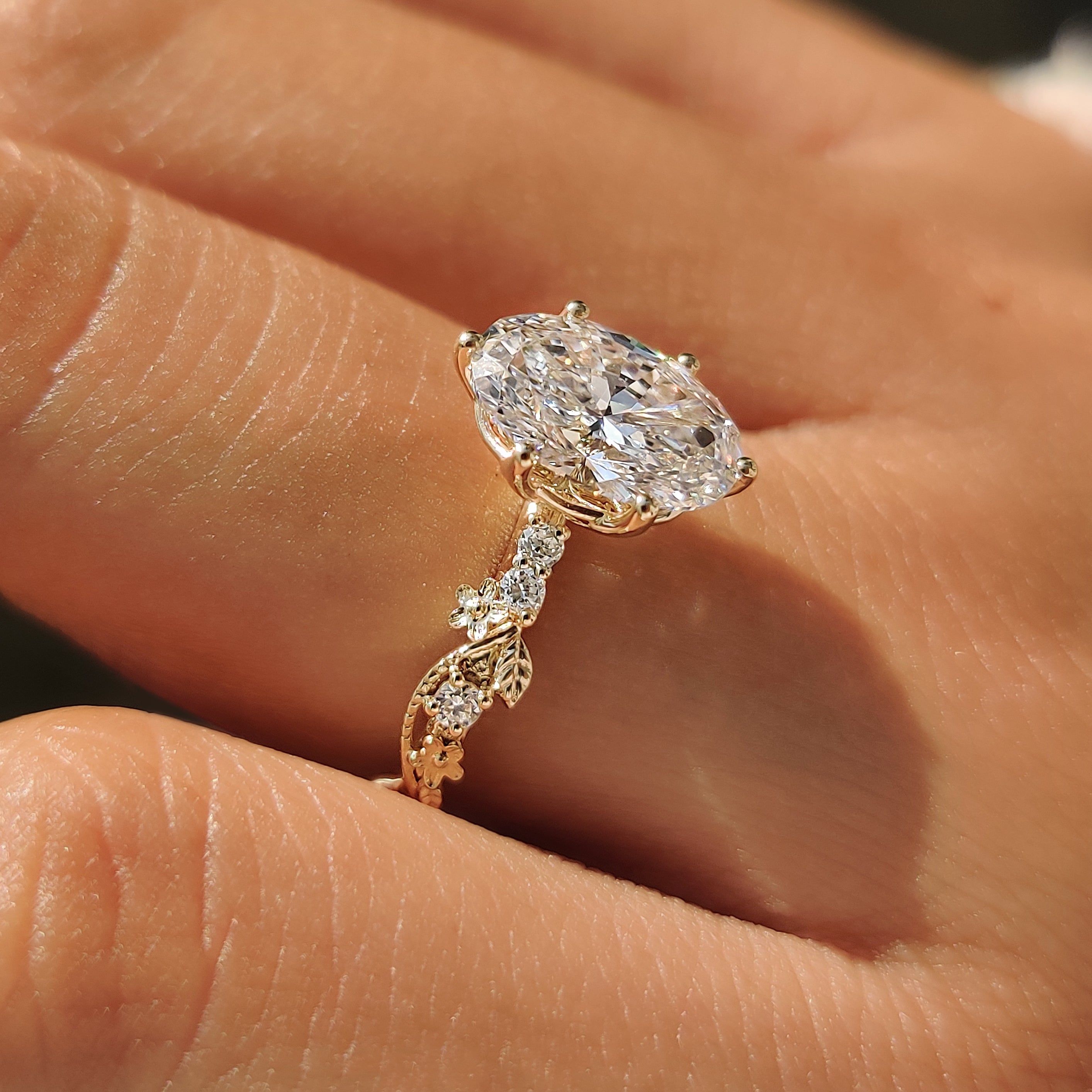IGI certified 2 carat oval lab grown diamond ring.
