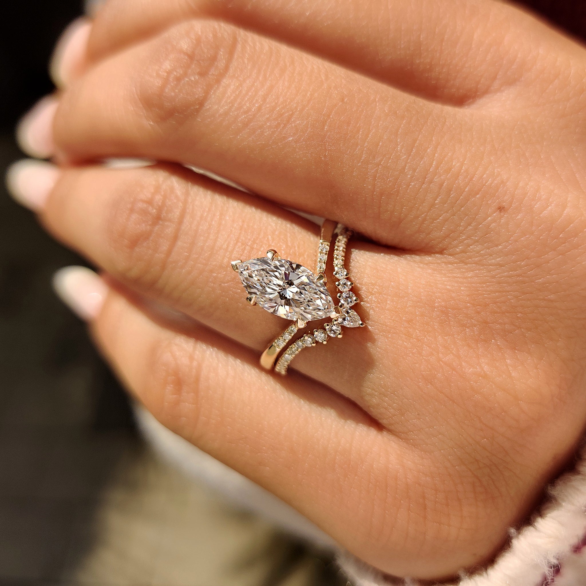 Marquise ring upside down setting with band.
