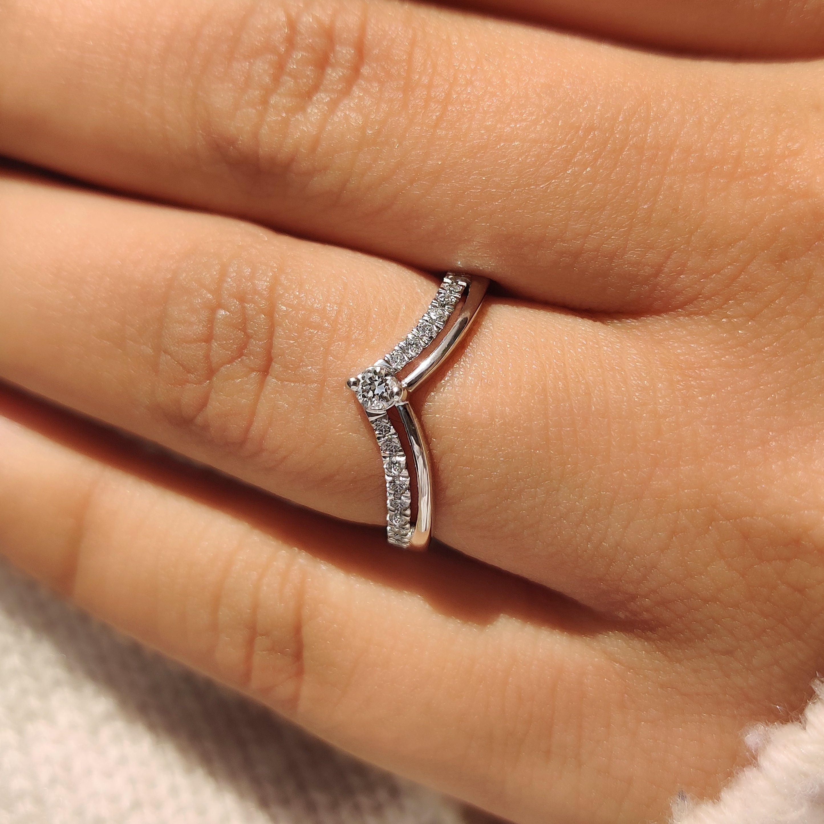Handmade round diamond band with V shape design
