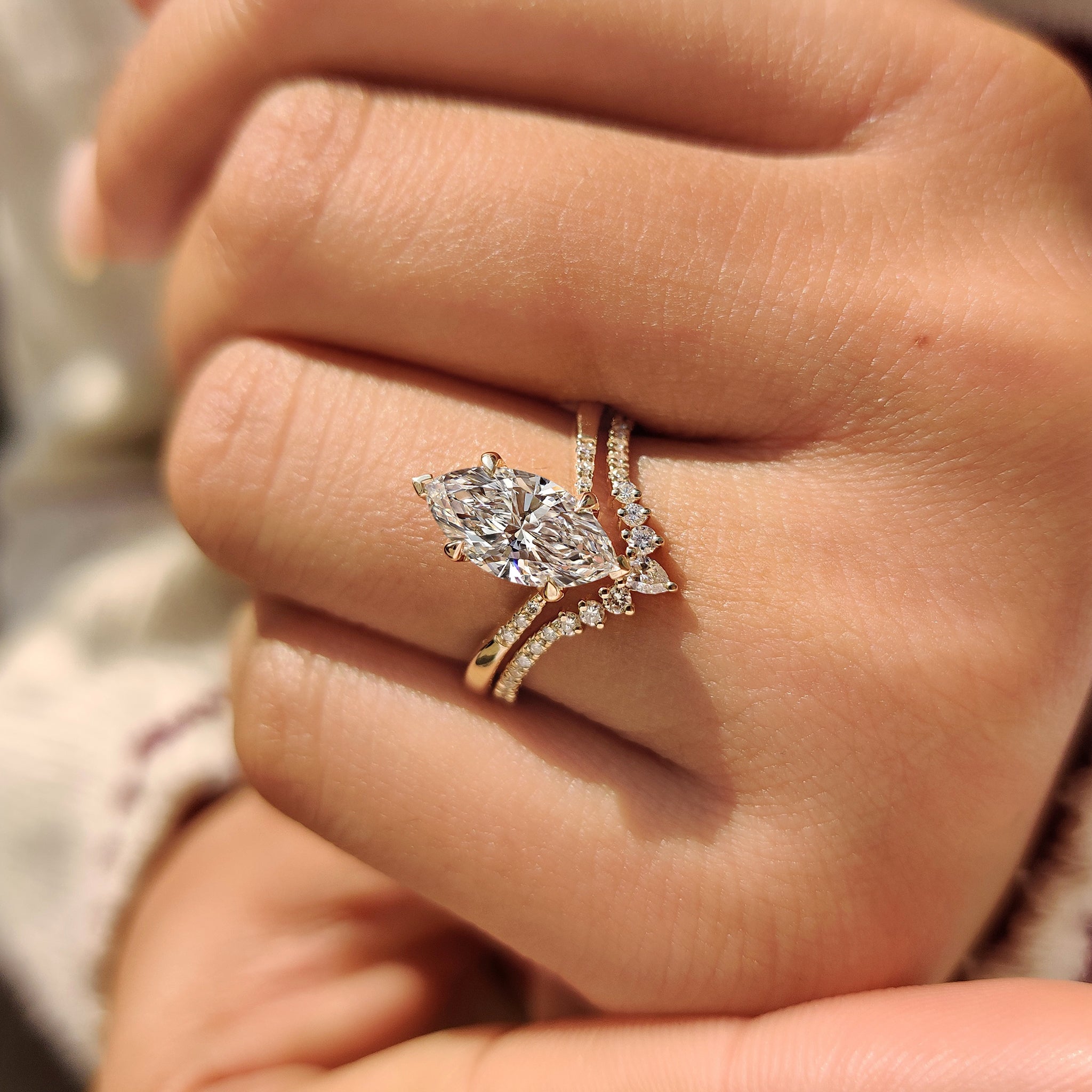 Handmade engagement ring with wedding band.
