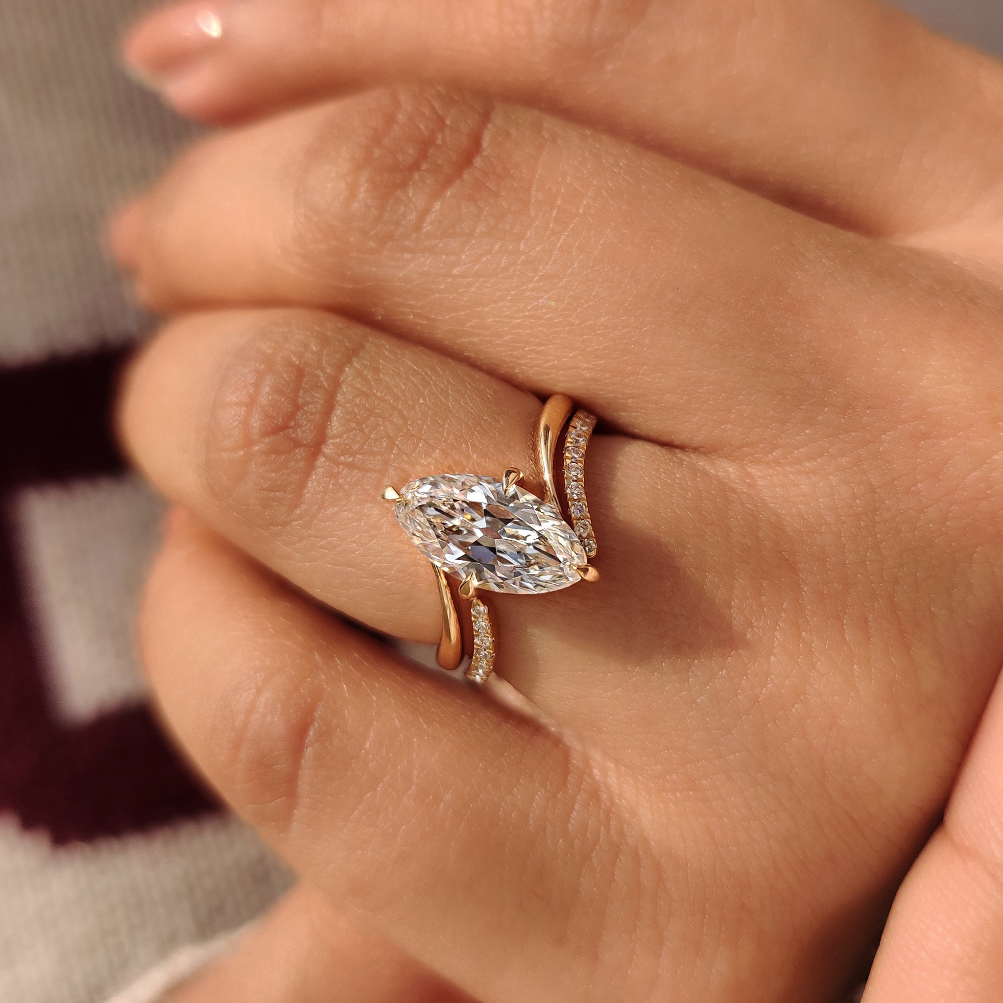 Lab grown diamond marquise bridal set with open gap design
