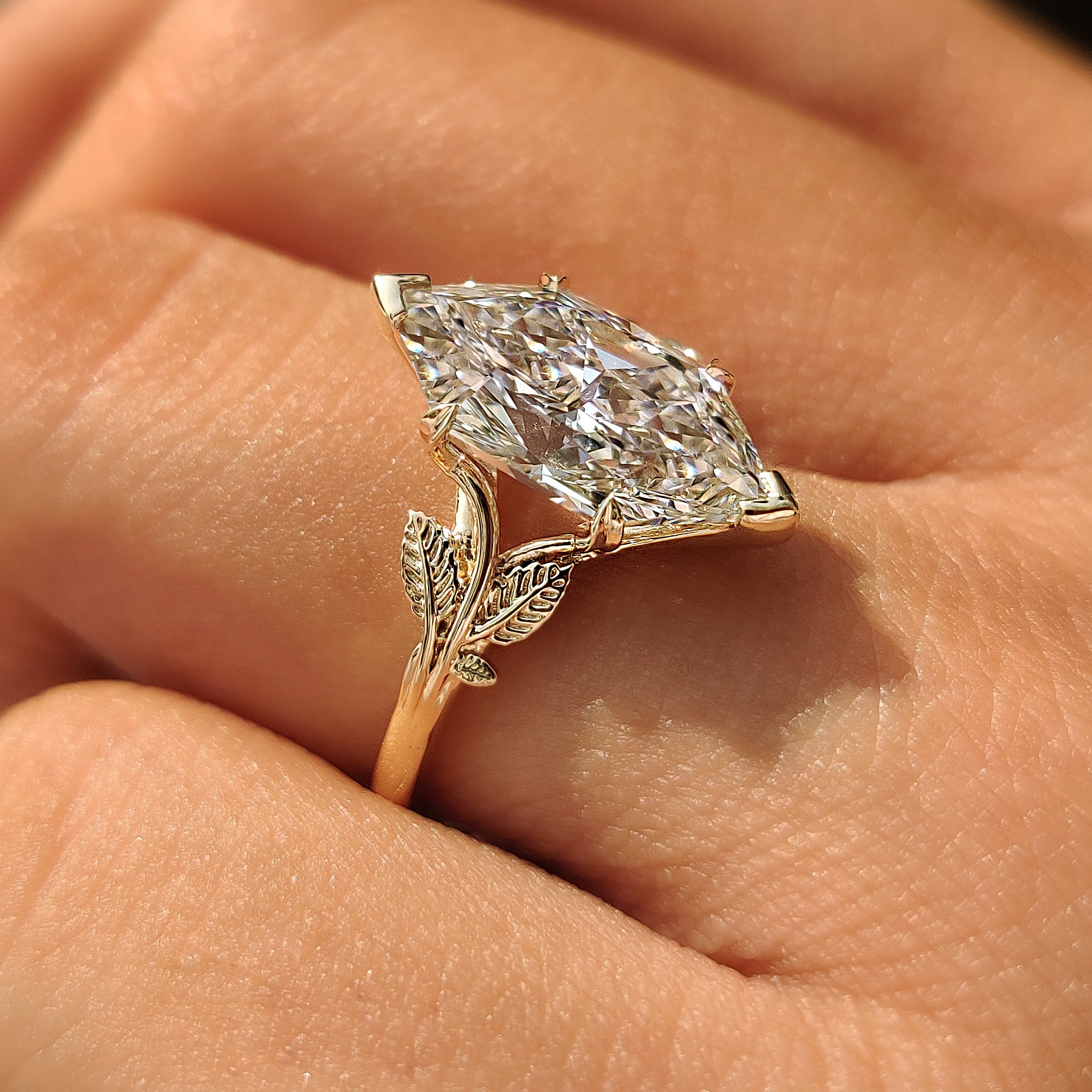 Sakura inspired floral setting on a lab grown diamond ring.
