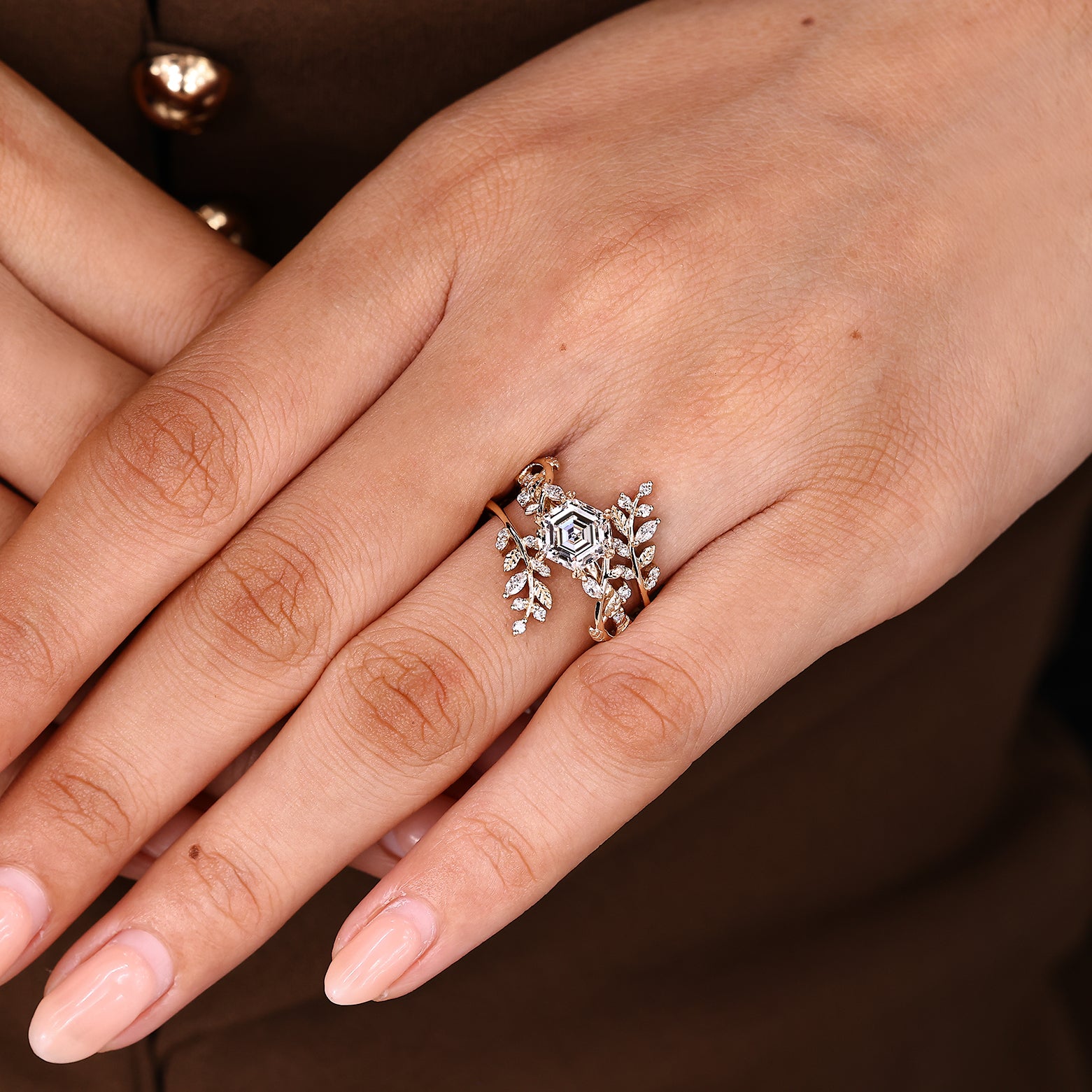 Lab grown bridal set with cluster setting and accents
