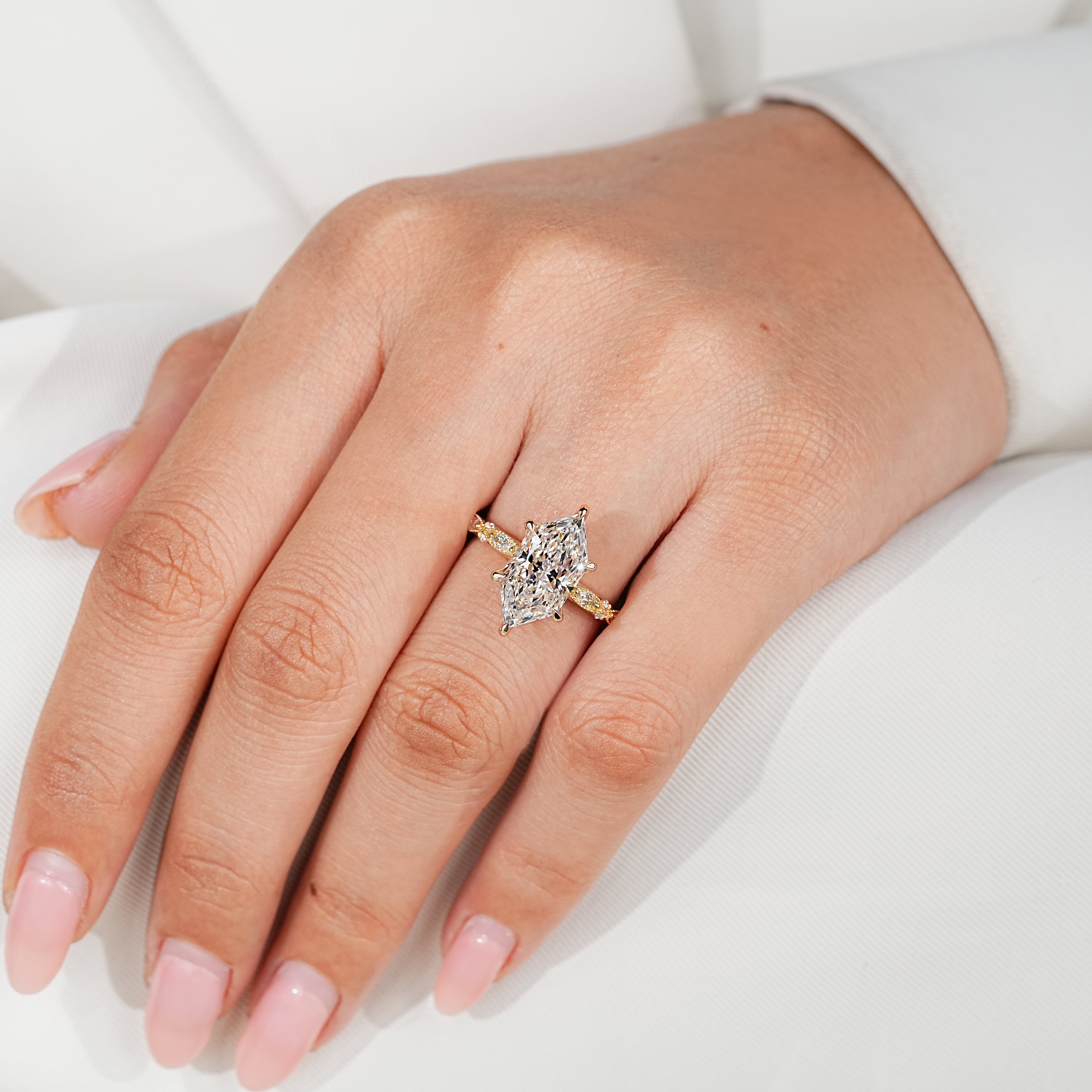 Handmade vintage inspired engagement ring with hidden halo setting
