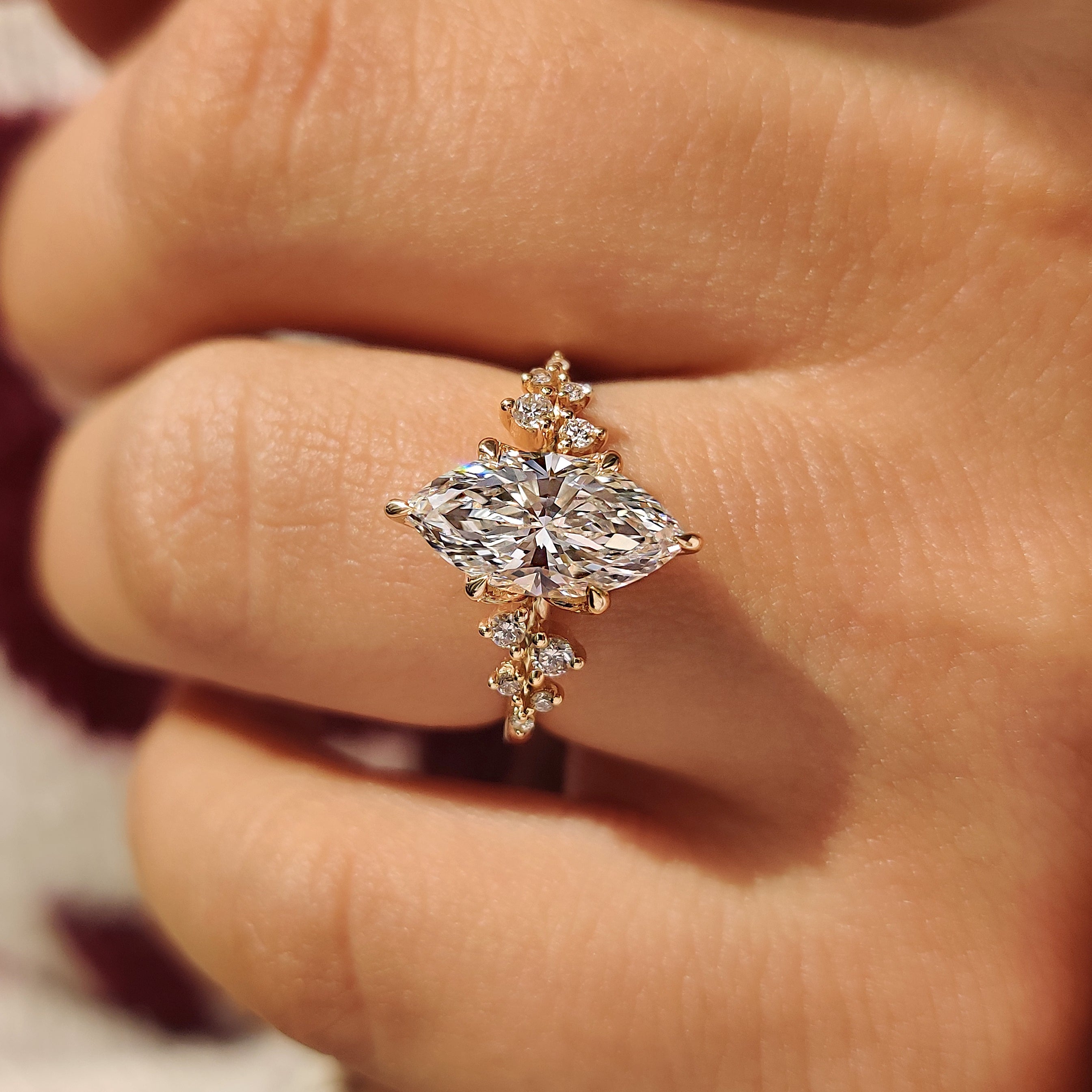 Handmade Marquise Ring with Muse Setting and six claw prong setting
