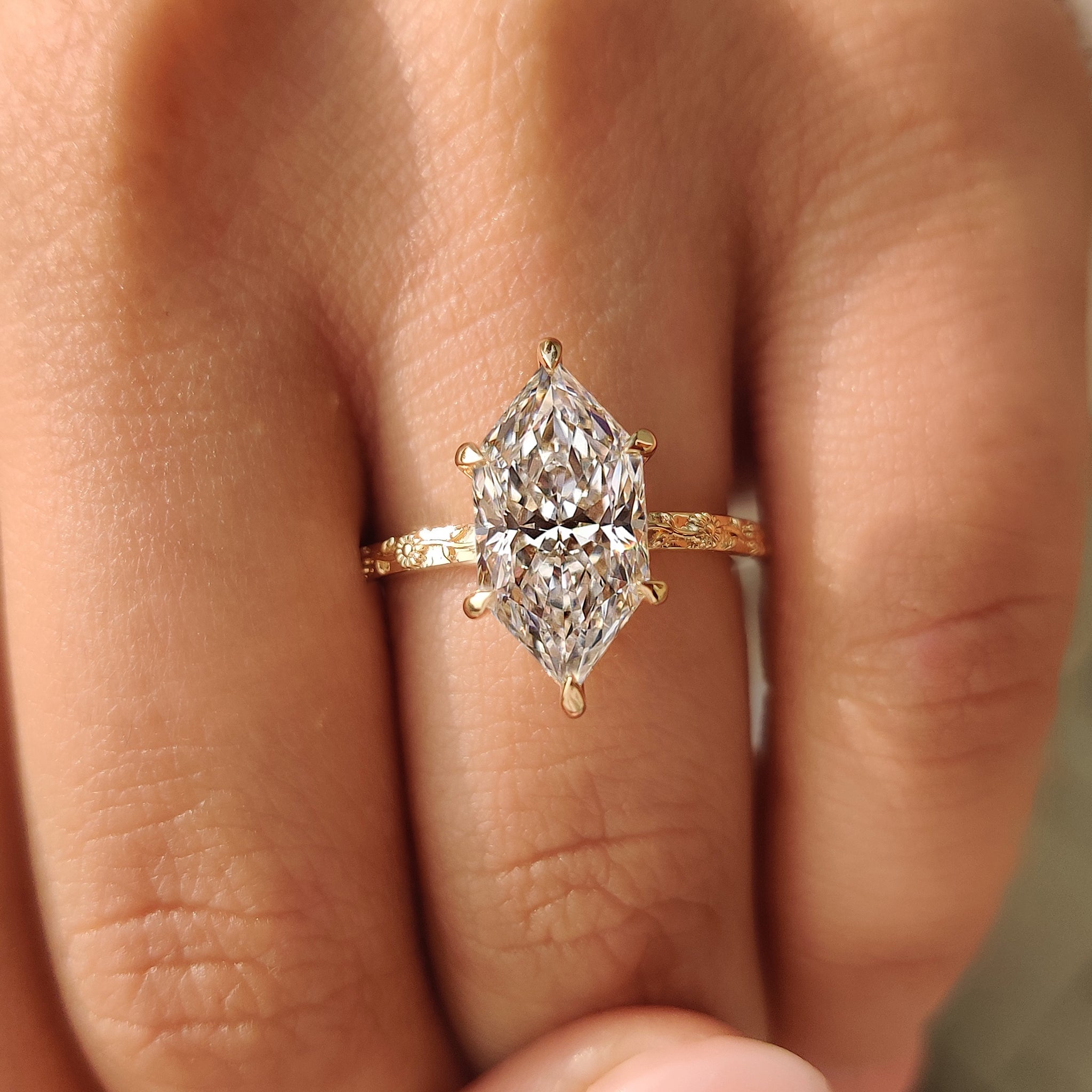 Lab grown Dutch marquise engagement ring handmade design