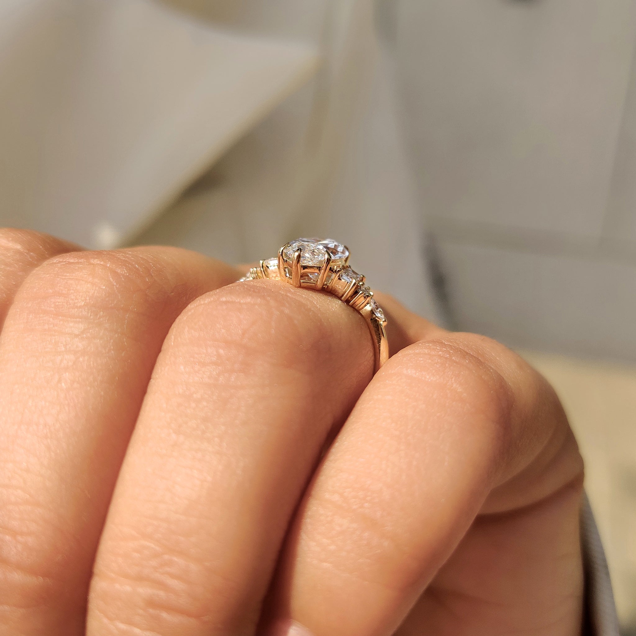 Six claw prong marquise cut engagement ring design.
