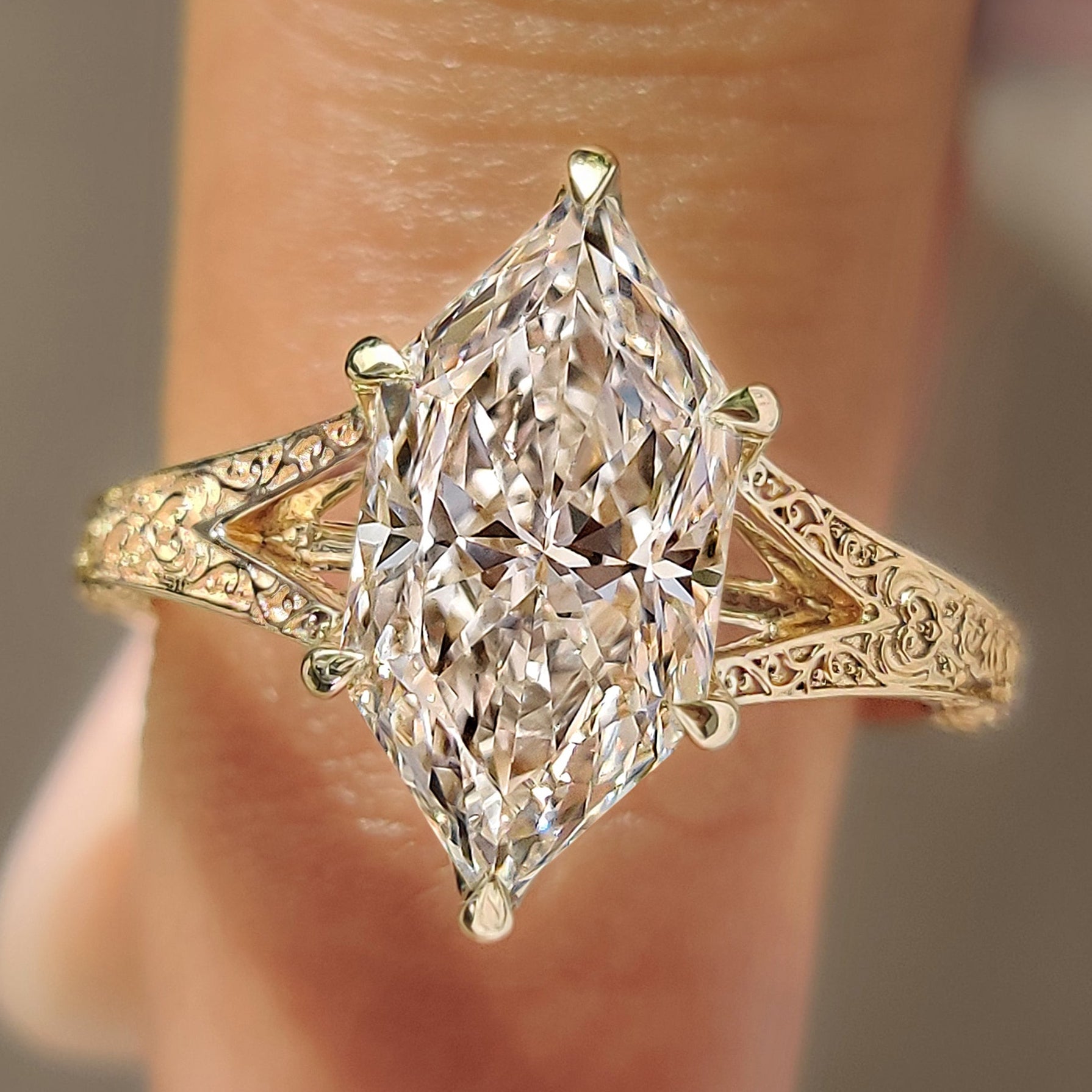 Dutch Marquise Solitaire Ring with Vintage Inspired Filigree Split Shank