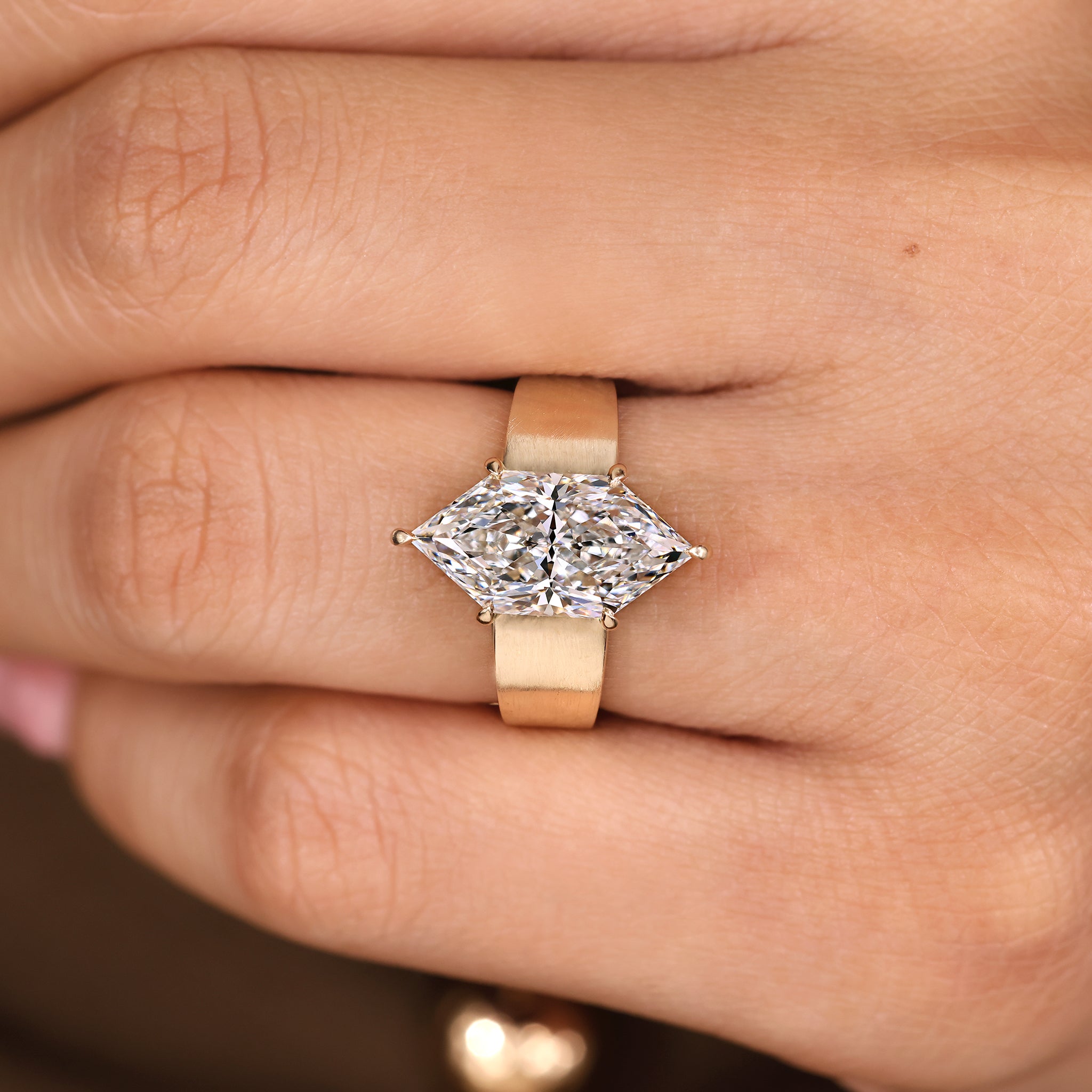 Lab grown Dutch marquise diamond solitaire ring.
