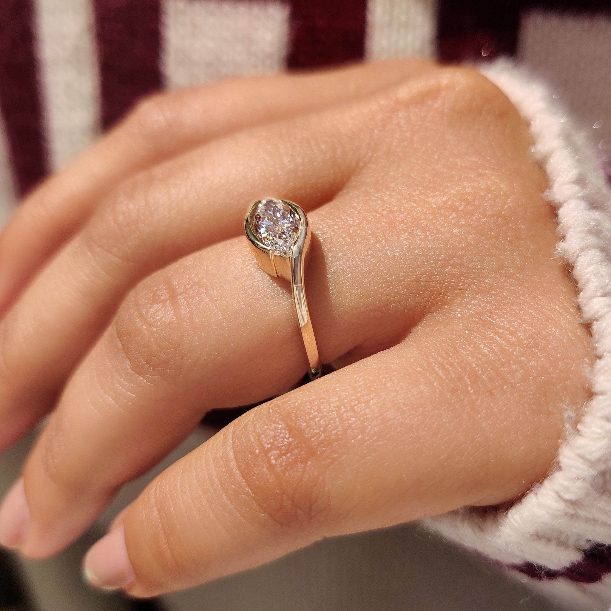 Marquise diamond engagement ring in yellow gold

