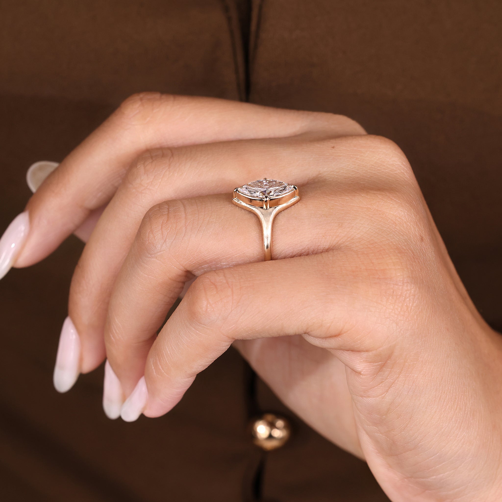 Lab grown marquise cut engagement ring IGI certified.
