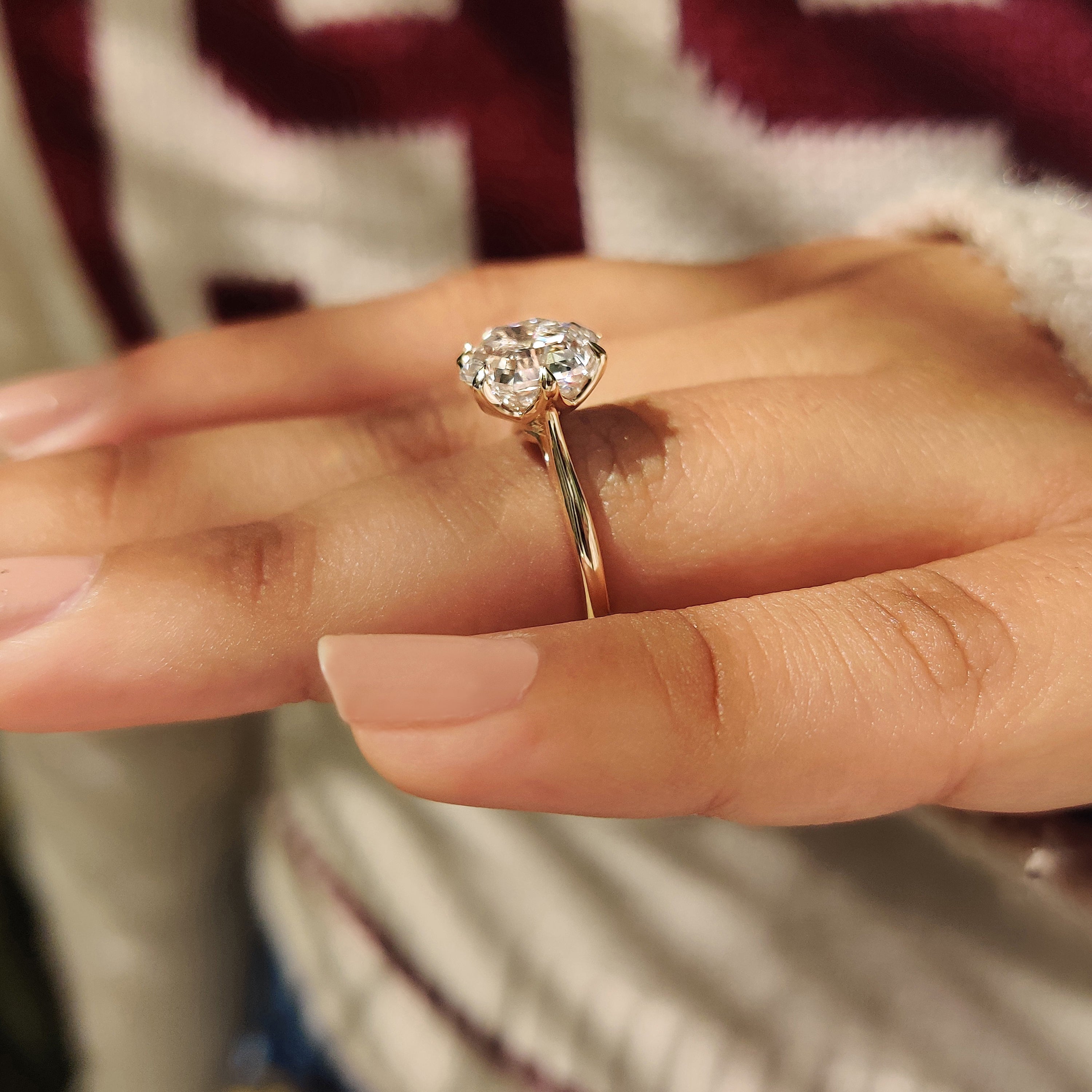 Handmade hexagon step cut diamond ring with tapered band
