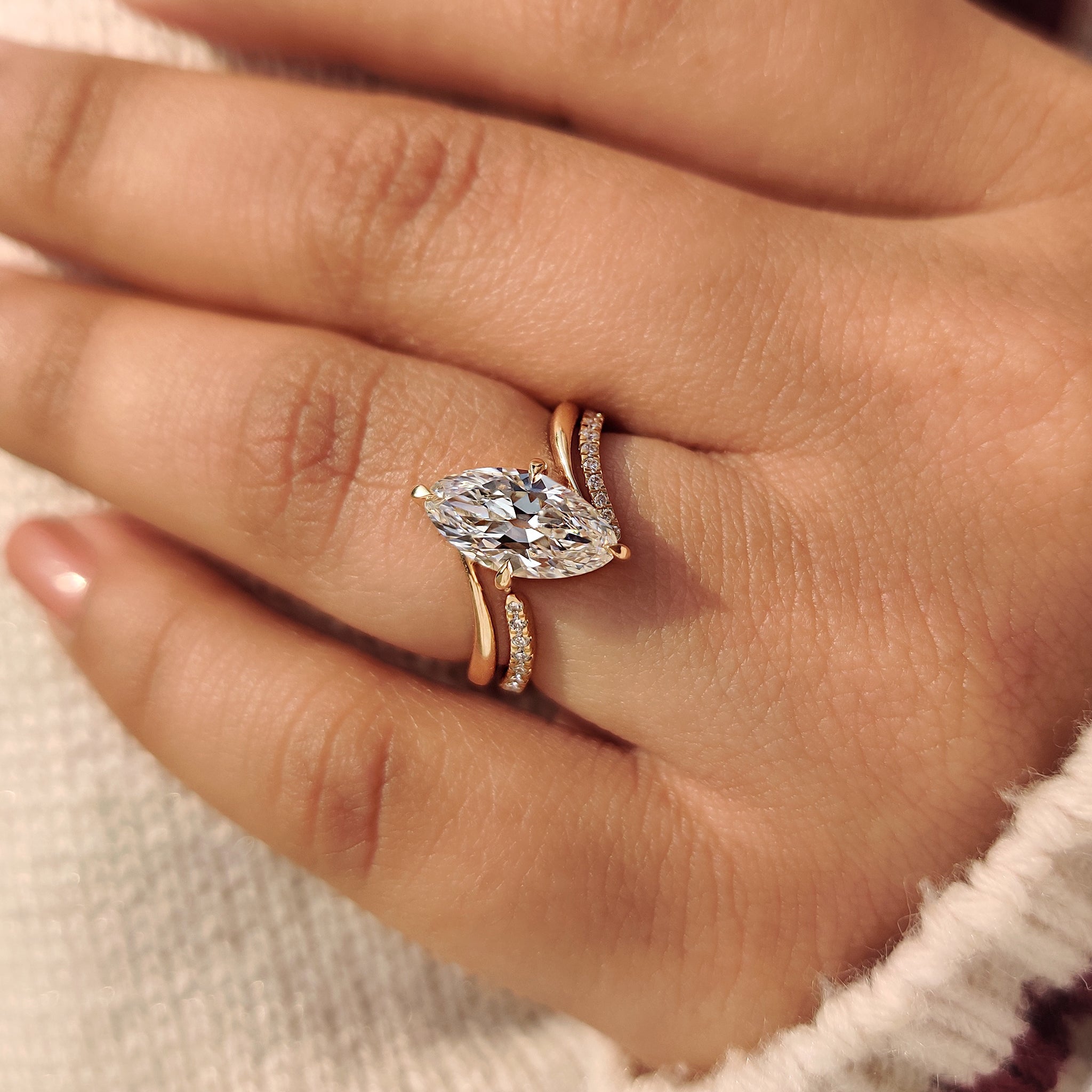 Carat Diamonds marquise ring with wedding band bridal set