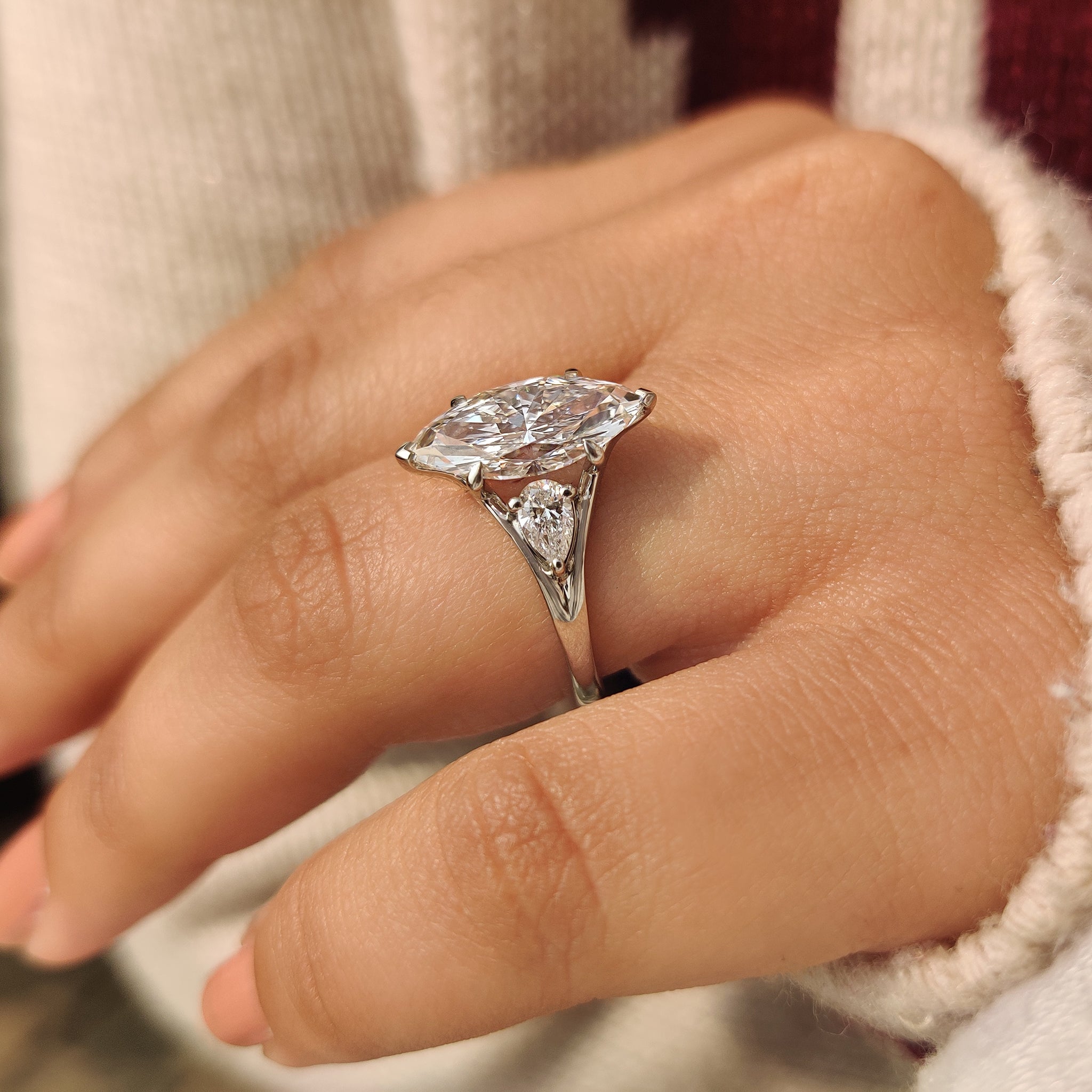 Handmade marquise diamond ring with split shank band
