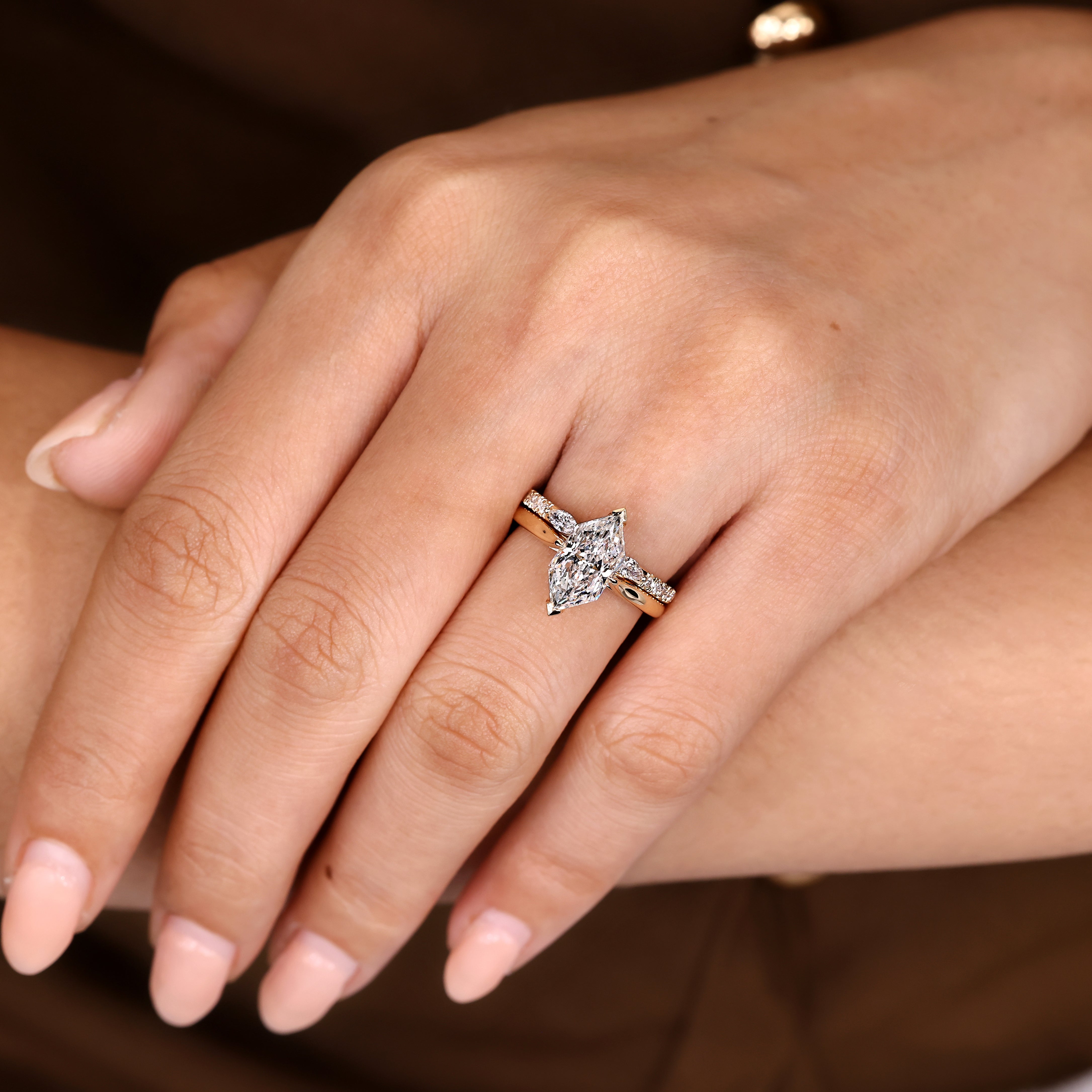 Lab Grown Diamond Dutch Marquise Ring with Wedding Band

