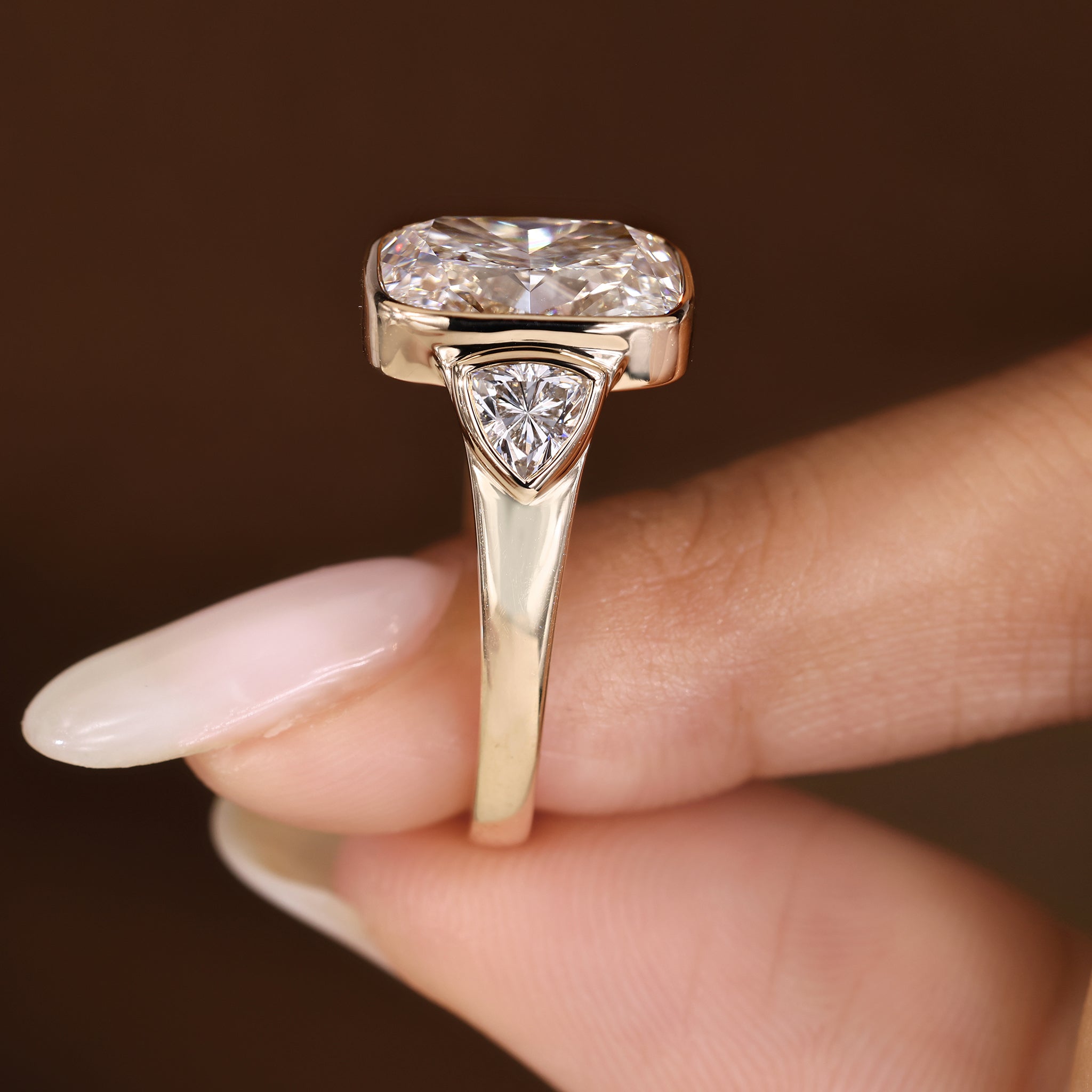 Elongated cushion cut ring available in 5 carat lab grown diamond
