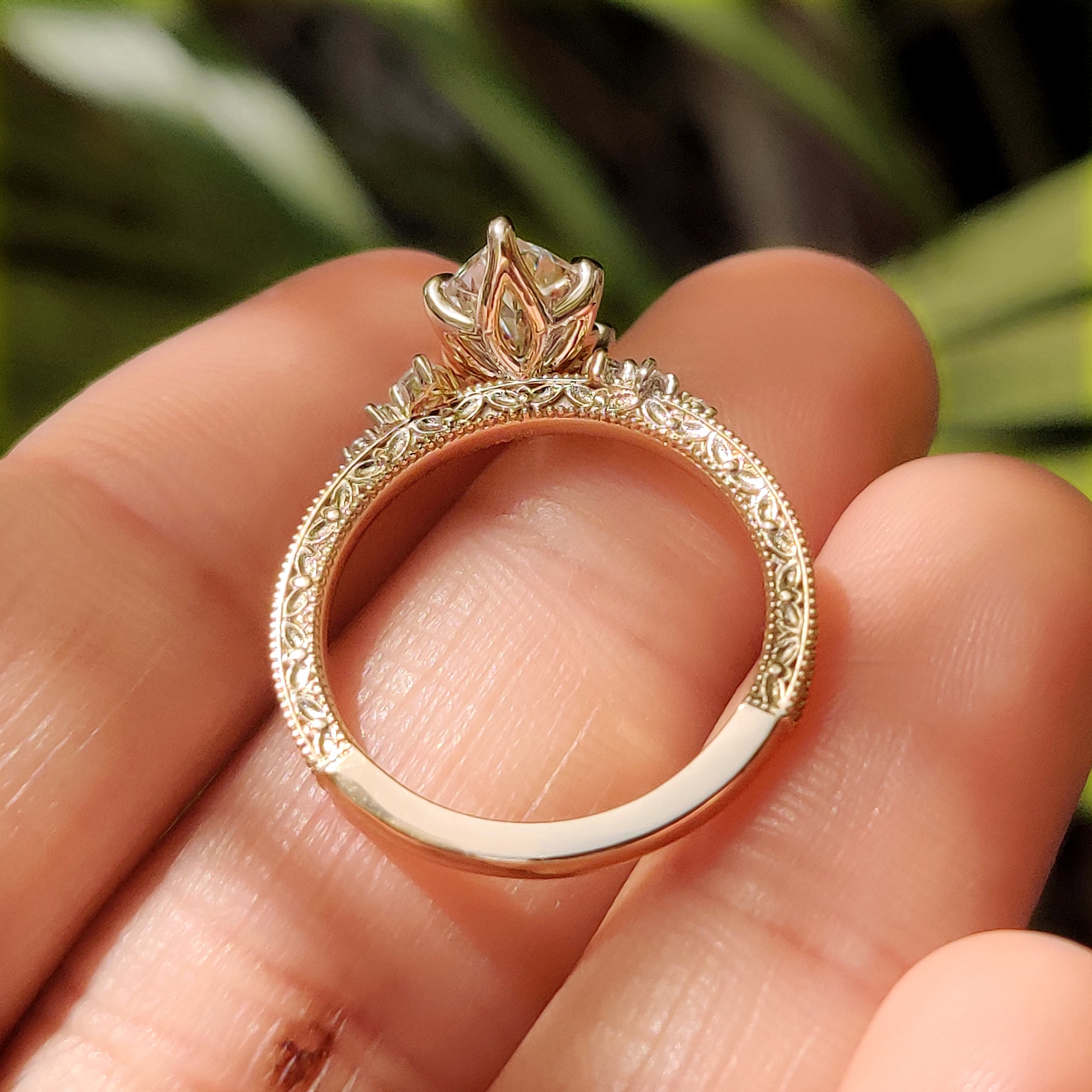 Lab grown diamond ring with Dutch marquise and side stones
