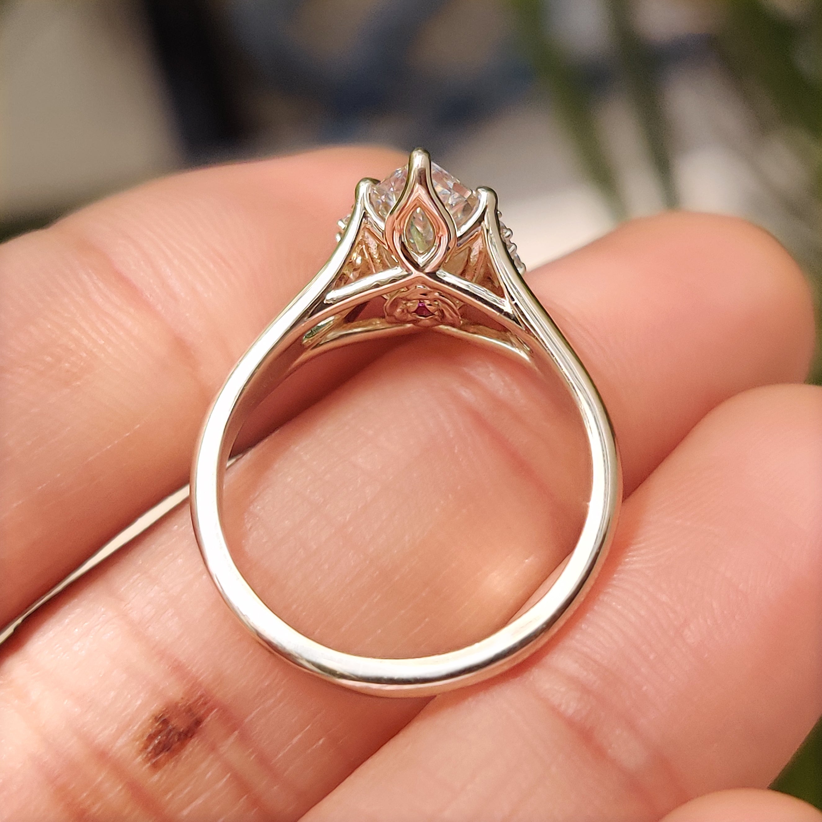 Lab grown marquise diamond ring with tulip style setting
