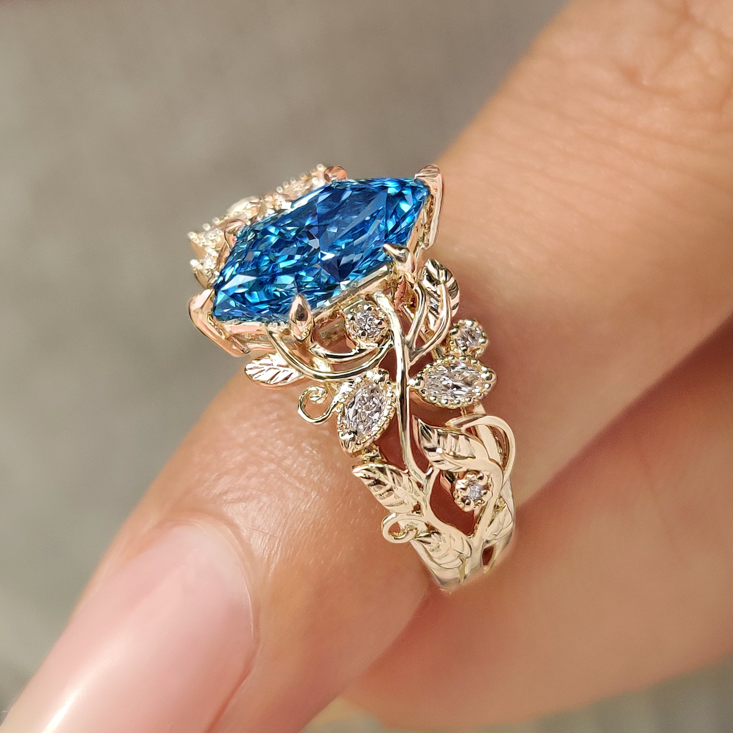 Milgrain Dutch marquise diamond ring
