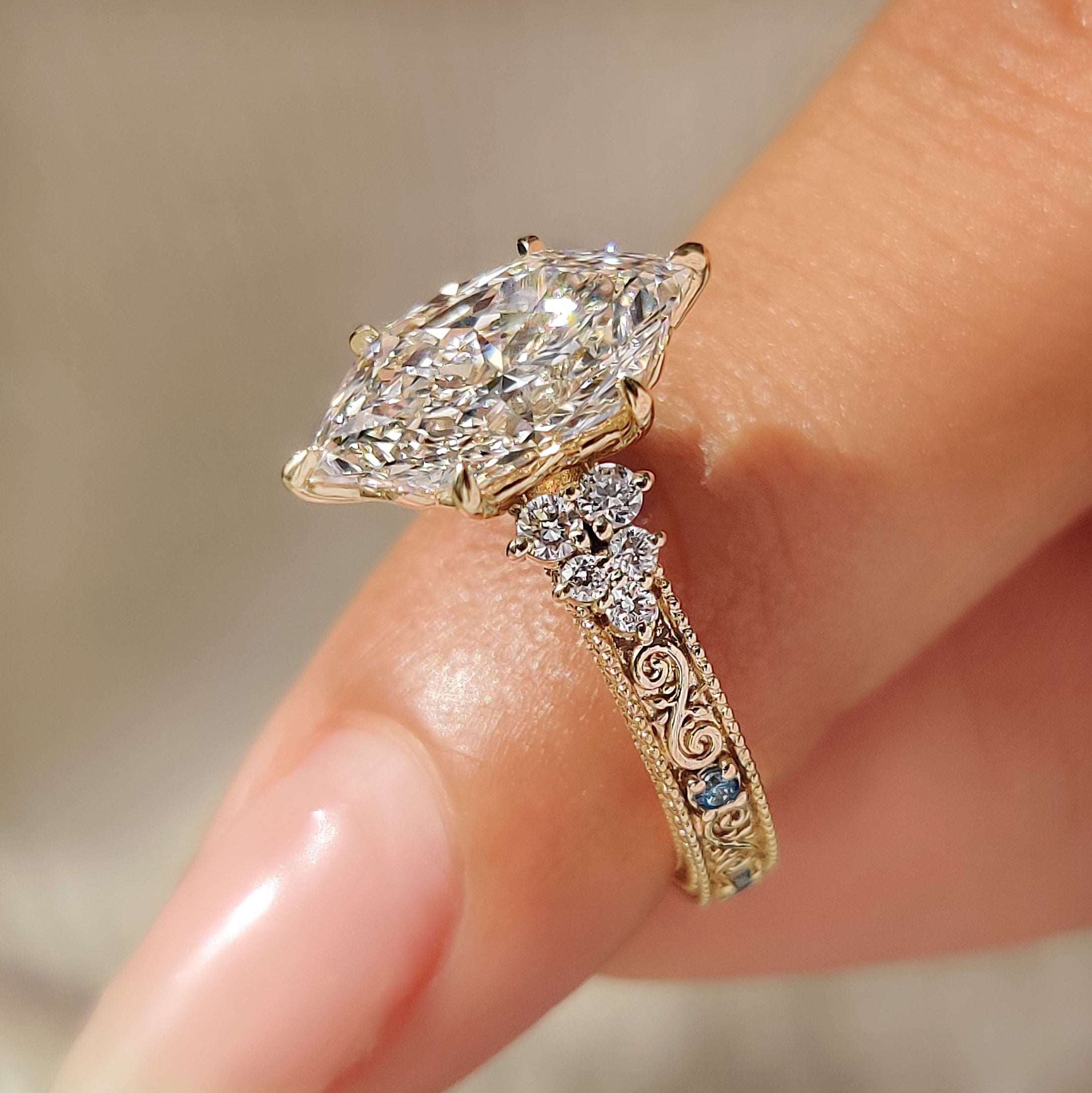 Vintage Dutch marquise ring with milgrain details
