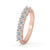 Round cut diamond band featured in rose gold band with handmade band details.

