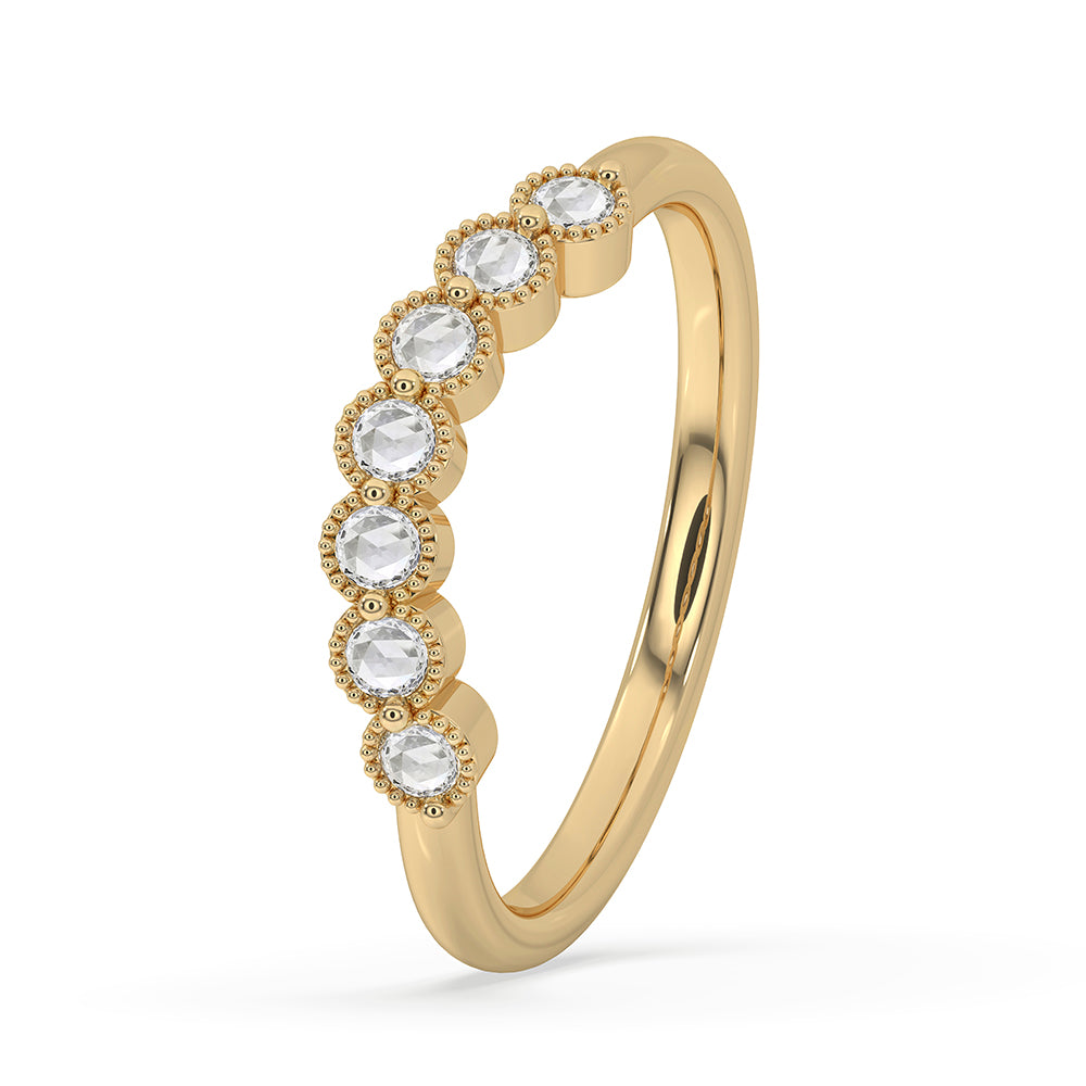 Shared prong wedding band crafted in Lab Grown Diamond with handmade band detail.
