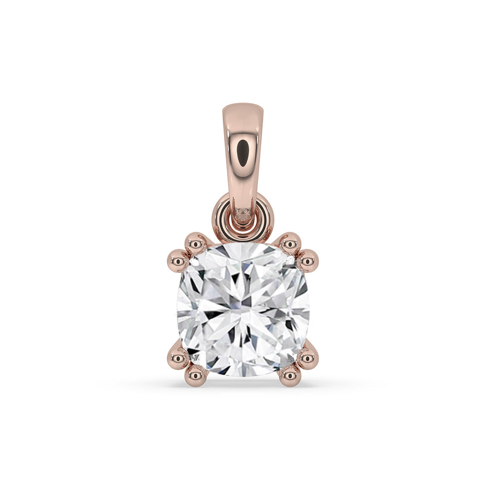 Double prong pendant crafted in rose gold with IGI certified diamonds.
