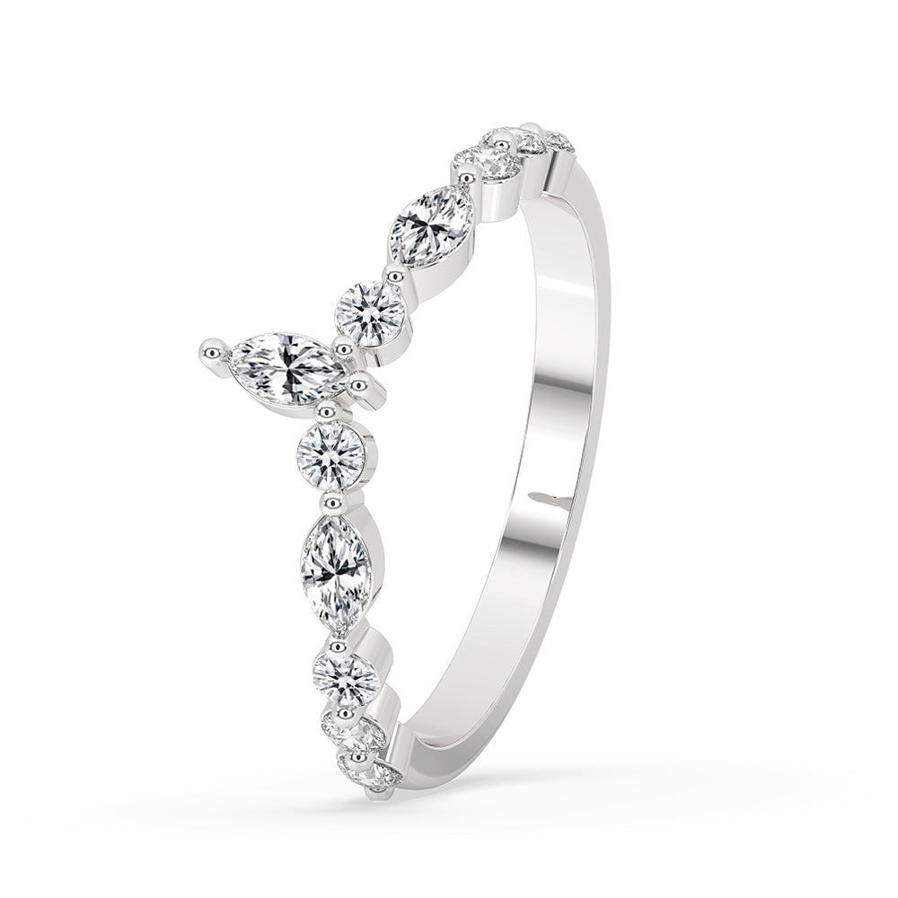 Chevron wedding band crafted for modern bridal styling.

