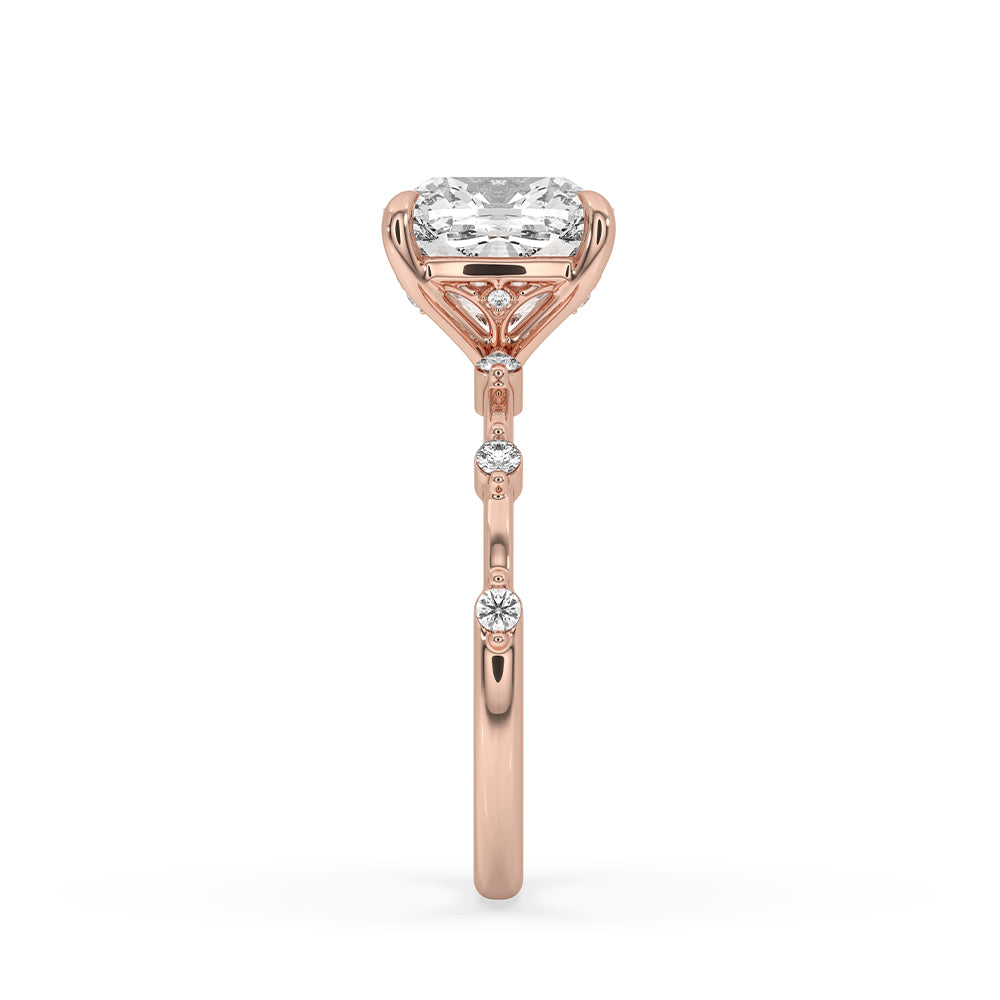 Rose gold engagement ring featuring a brilliant diamond.