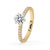 Custom engagement ring featuring a round cut diamond with a six claw prong setting.
