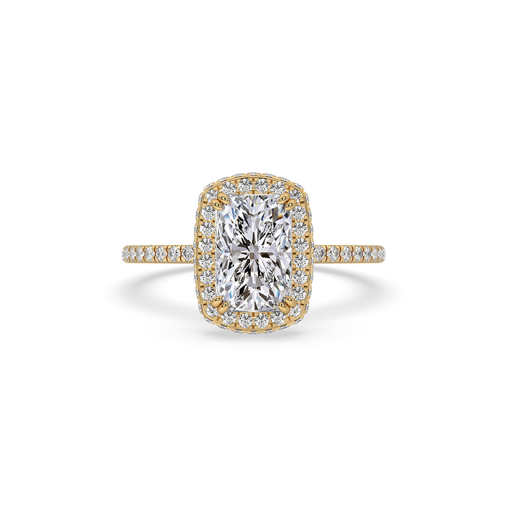 Cushion Cut Diamond Engagement Ring With To Side Halo Setting
