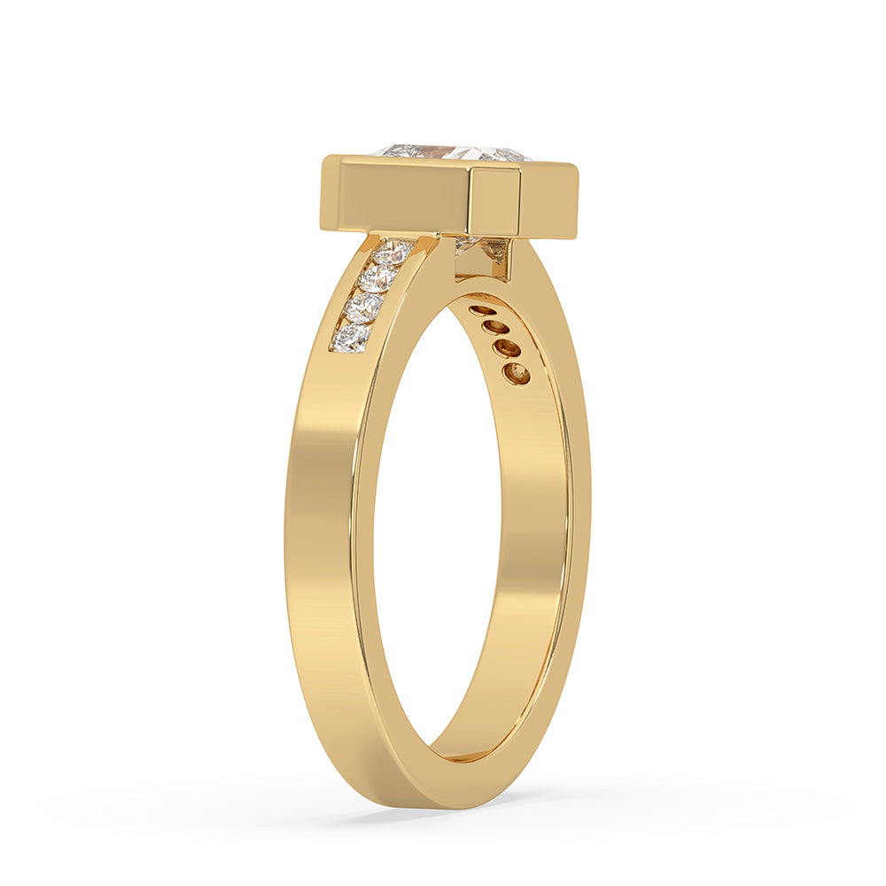 Bezel setting ring featuring a stunning round cut diamond.