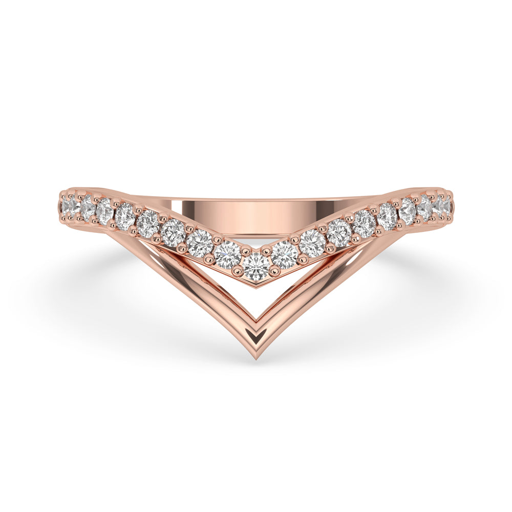 V-Shaped Silver Engagement Ring - Pave Cubic Zirconia Band For Women, Silver Plated V Style Ring
