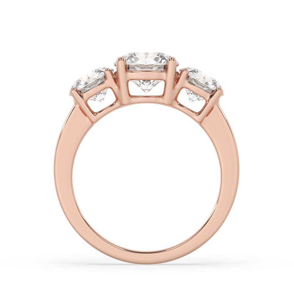 3 Stone Round Diamond Ring In Rose Gold
