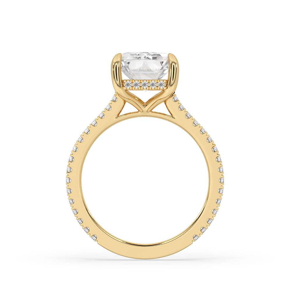 Hidden halo diamond ring placed on a smooth stone surface.